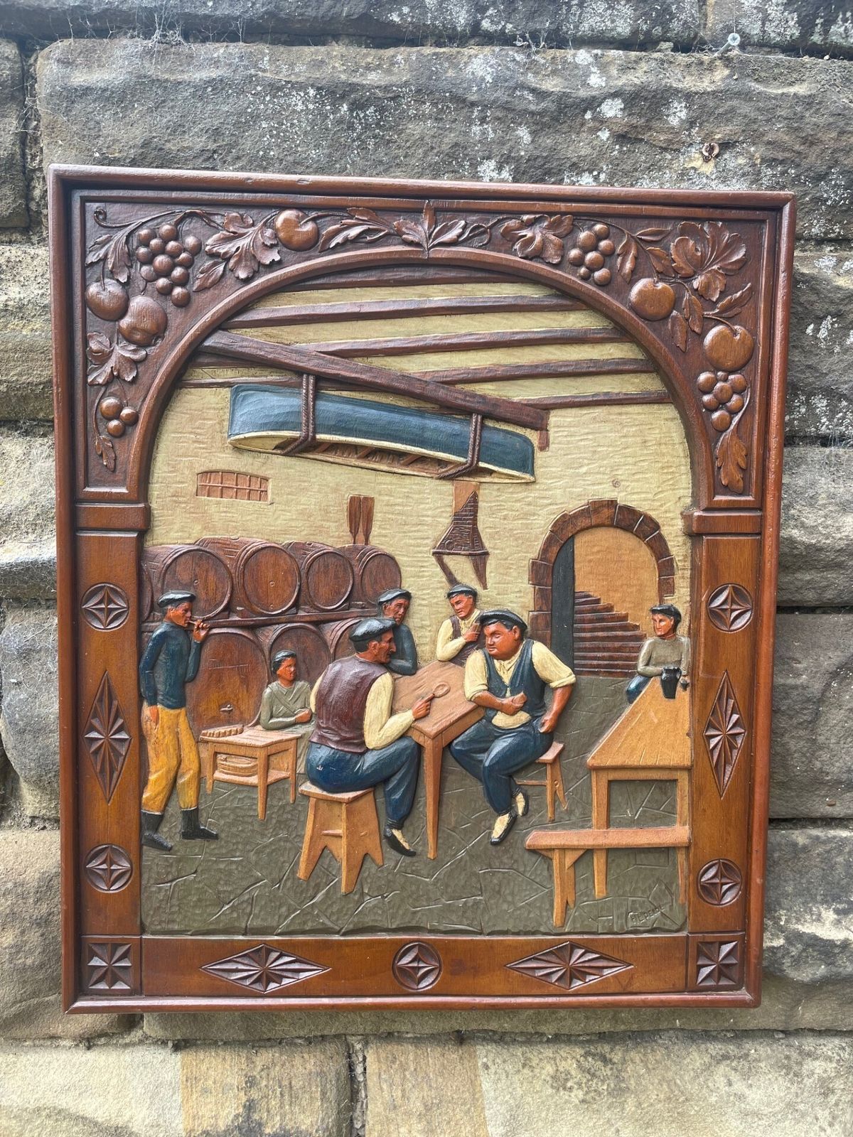 Arts & Crafts Signed Carved Walnut Panel