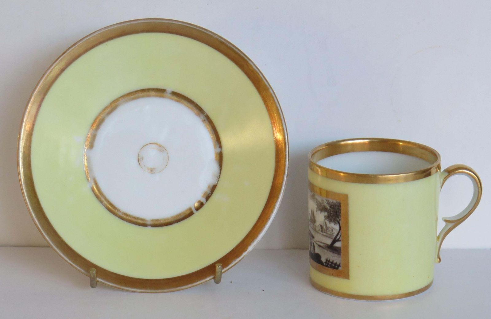 Old Paris Porcelain Coffee Can & Saucer Lemon Engrisaille, French Ca 1800 photo Home Decor
