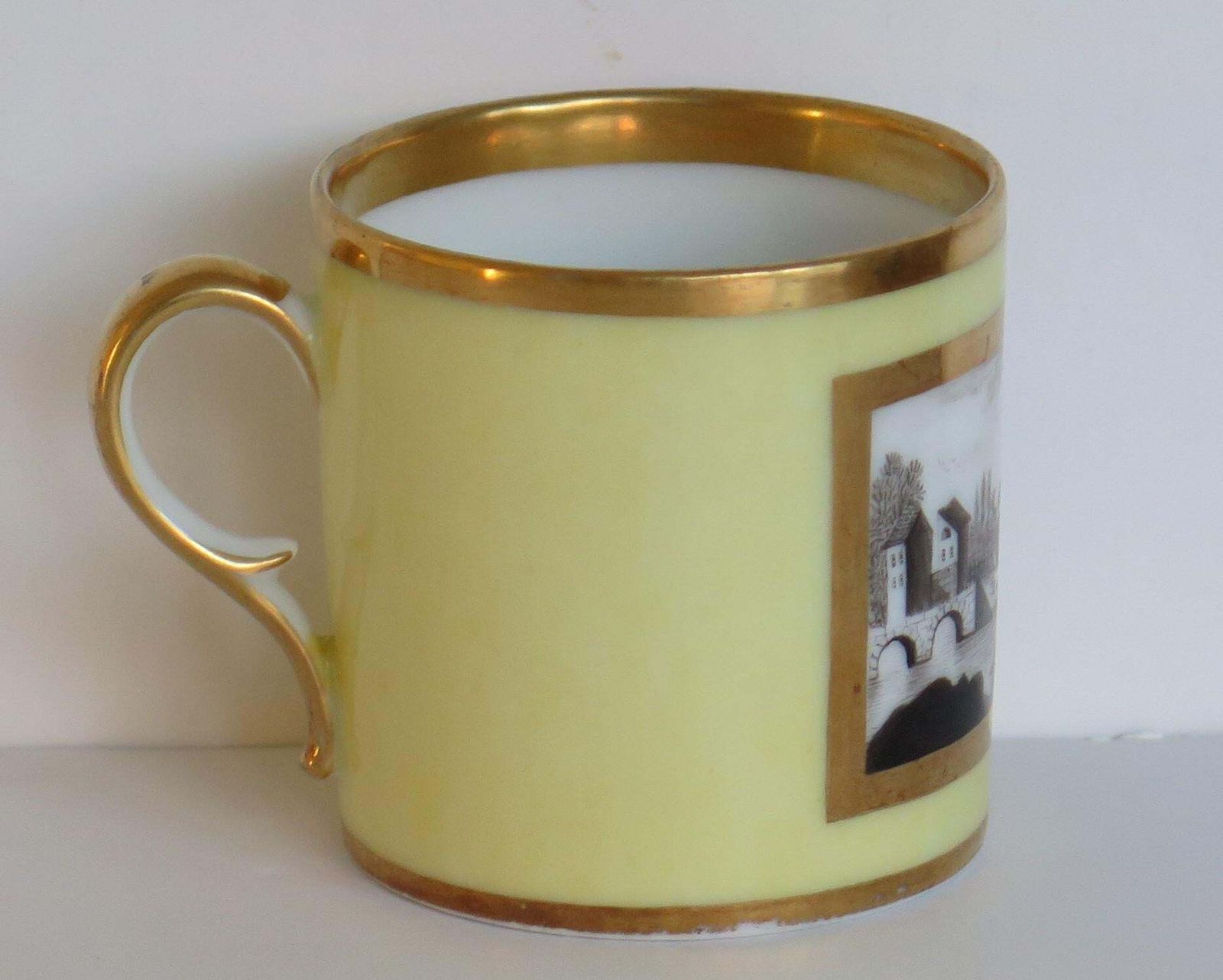 Old Paris Porcelain Coffee Can & Saucer Lemon Engrisaille, French Ca 1800 photo vinterior