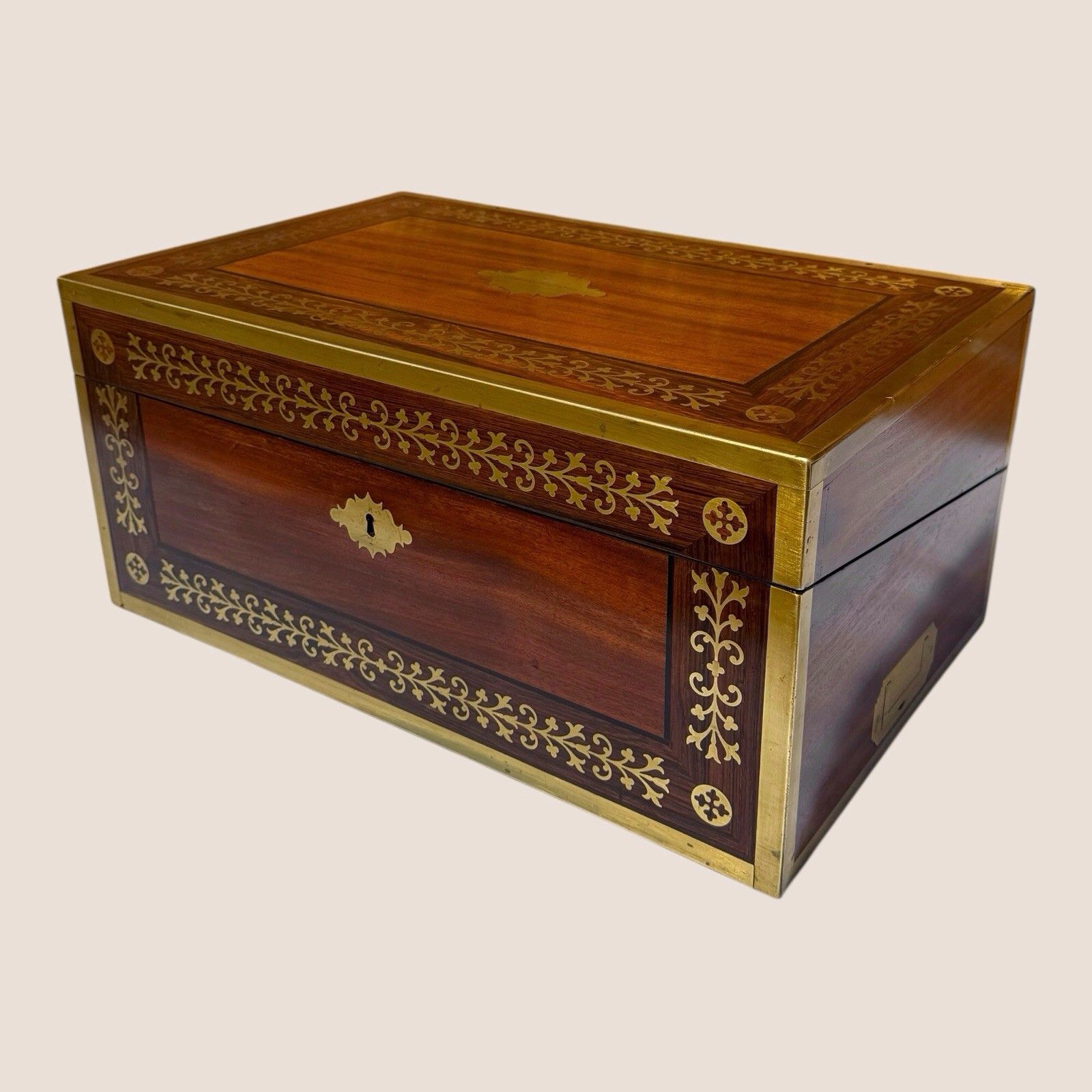 Antique Regency Mahogany & Brass Inlaid Campaign Writing Slope Box With Drawer photo Furniture