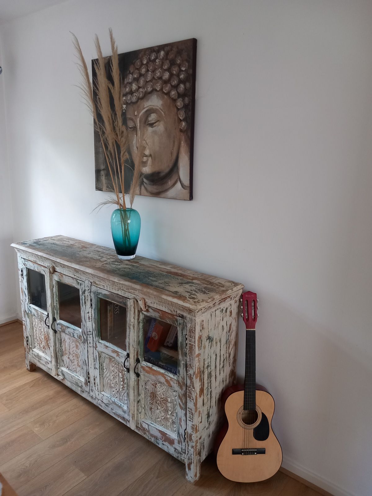 Beautiful, White Washed, Reclaimed Wood, Hand Painted And Crafted Indian Sideboard. photo furniture