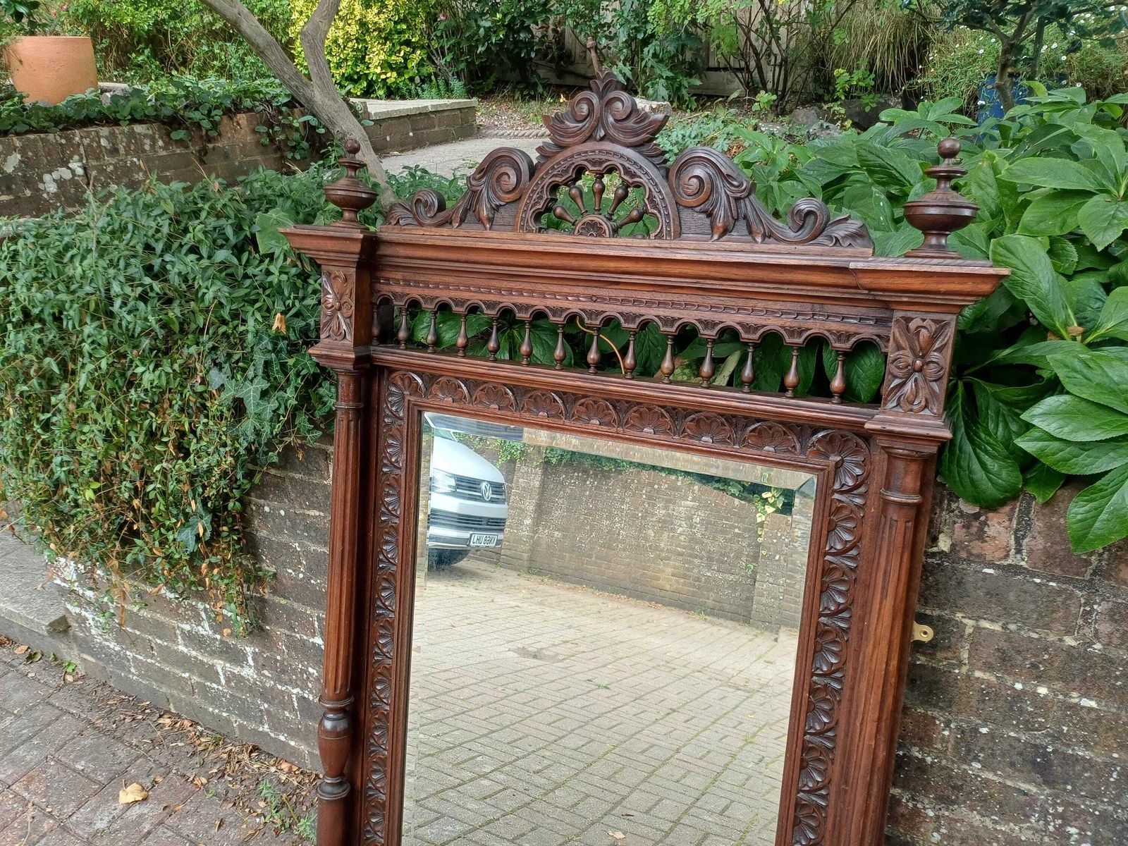 Massive Antique Victorian Carved Oak Over Mantel Mirror Large Ornate Gothic Revival Hall Mirror C1880s Statement Mirror photo buy