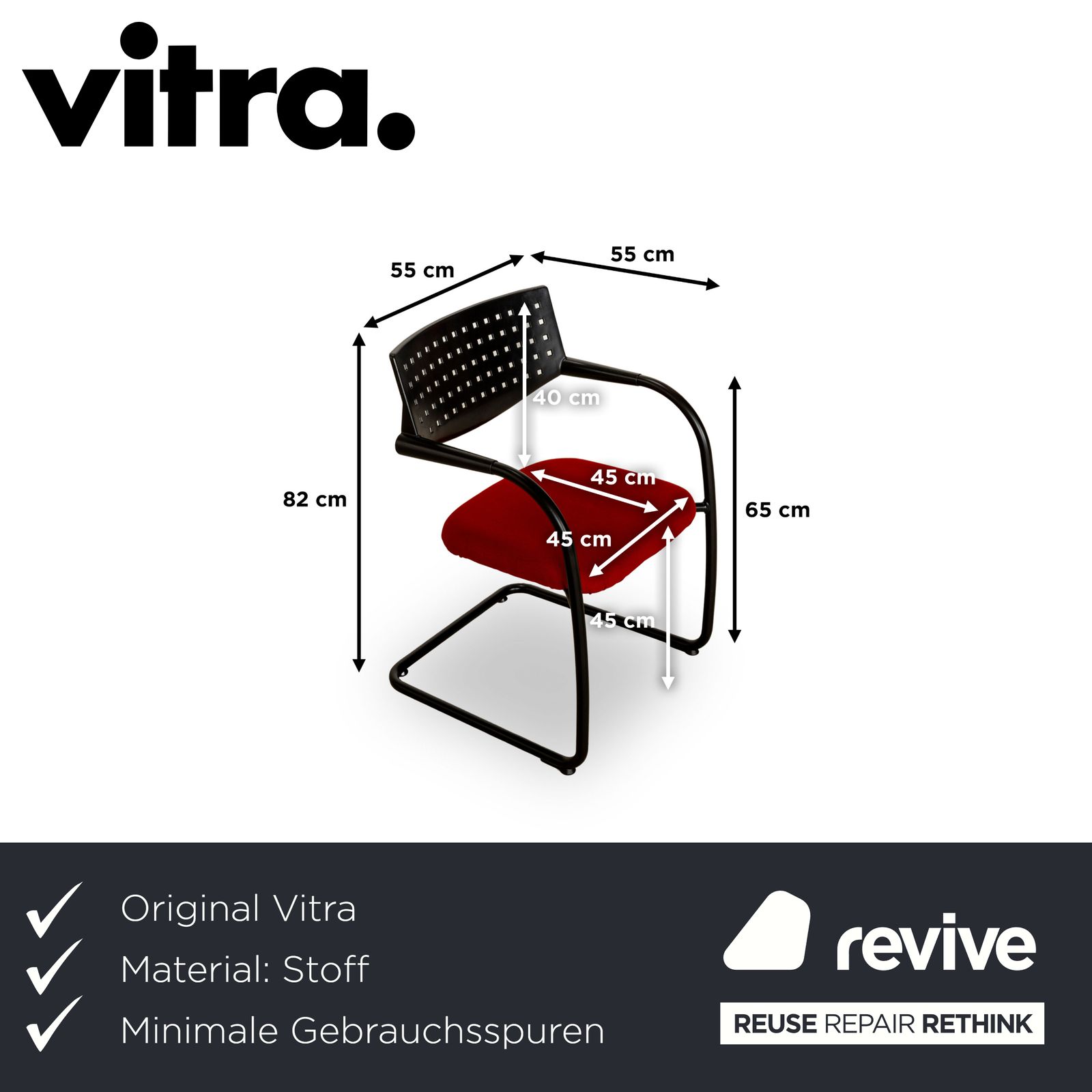 Lot de 6 chaises Vitra Visavis en tissu, rouge et noir photo furniture