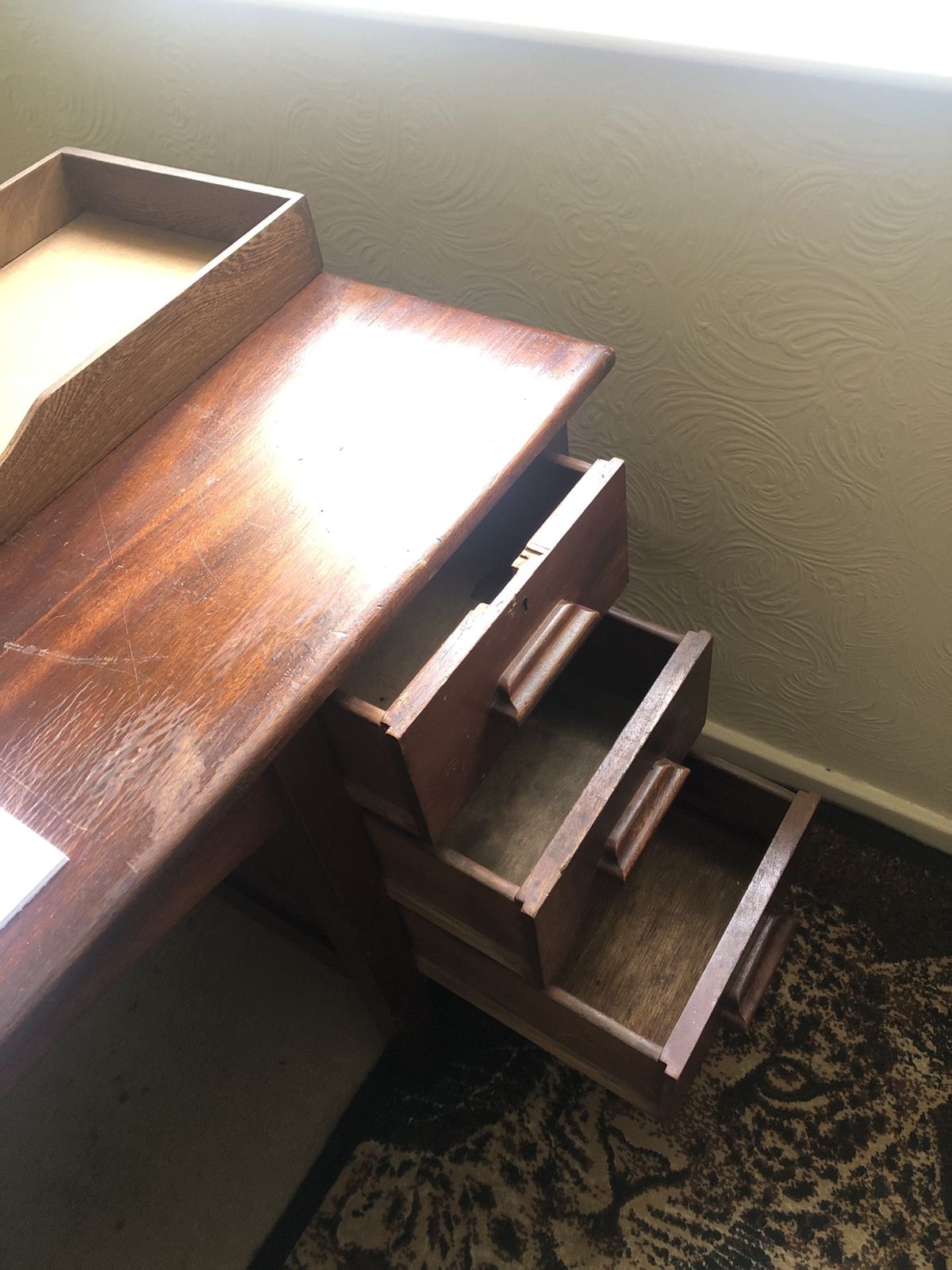 Solid African Hardwood Kneehole Partner Desk Circa 1930 1950 Good Condition photo vinterior