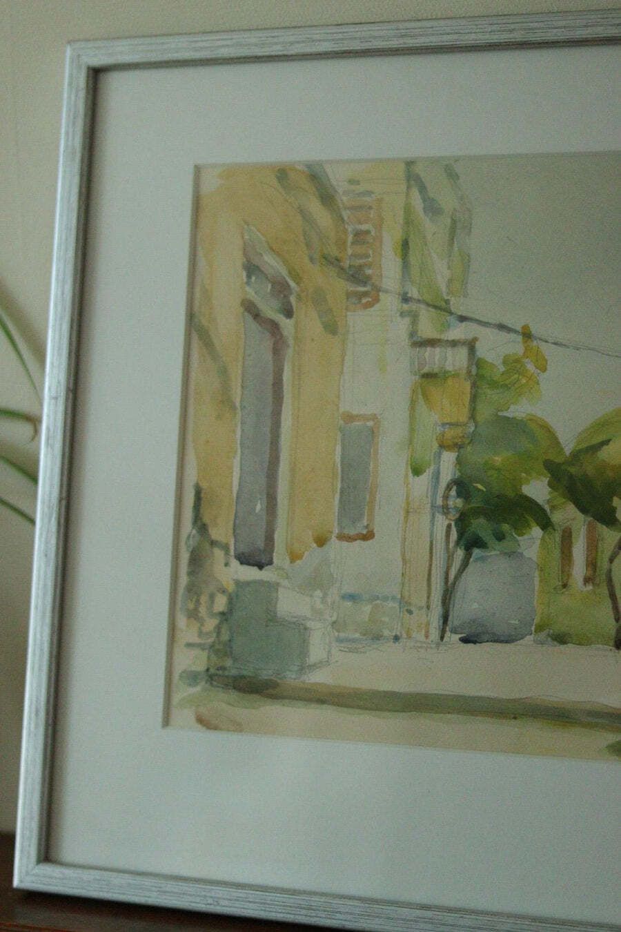 Original Swedish Street Scene Painting "Street" By H. Blomberg – Vintage & Framed | 46 × 36 Cm / 18.1 × 14.2 In photo for sale