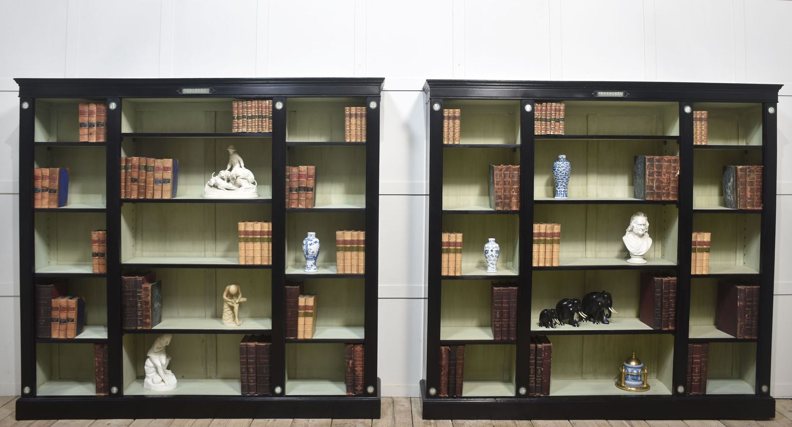 Pair Of Ebonised Wedgwood Open Bookcases