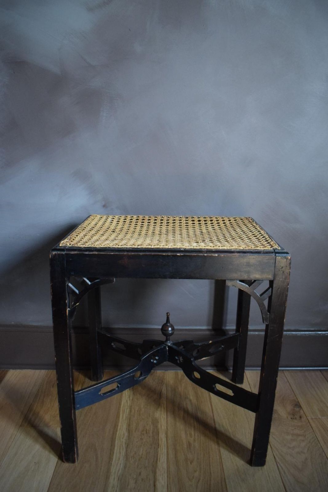 1930's Chippendale Style Stool With Woven Cane Seat photo Furniture