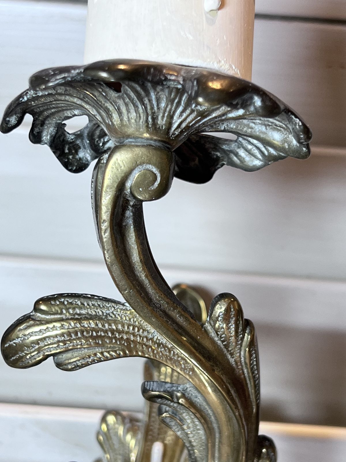 A Pair Of  French Triple Arm Gilded Antique Brass Wall Lights photo for sale