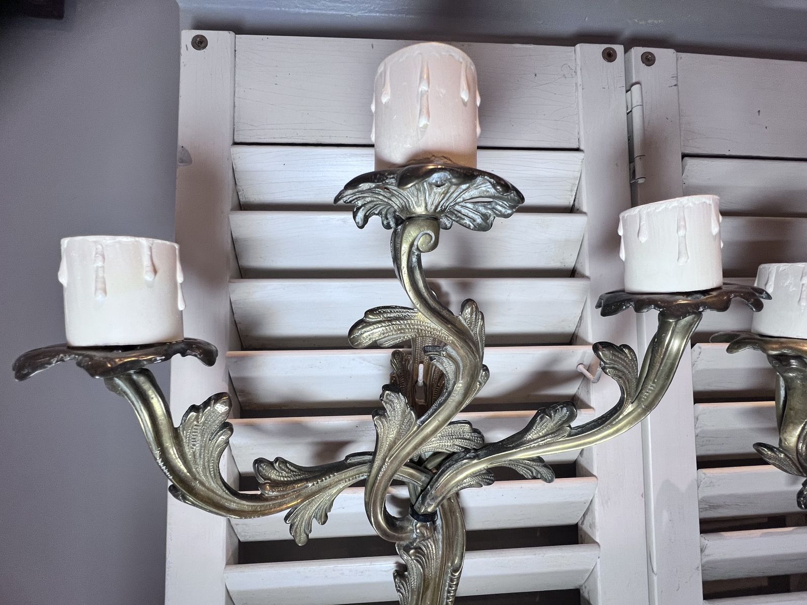 A Pair Of  French Triple Arm Gilded Antique Brass Wall Lights photo 370.0