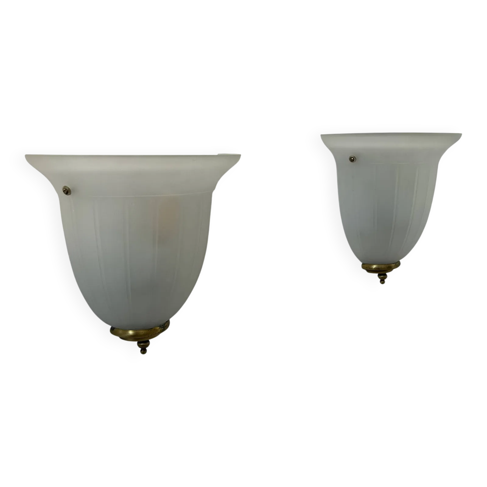 Pair Of Vintage Wall Lights, Brass And Sandblasted Glass, France 1970