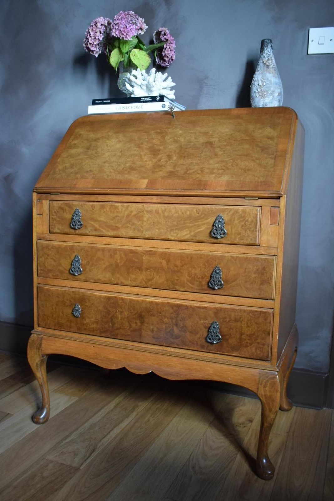 Stunning Antique Burr And Burl Wood C. 1900s Walnut Writing Bureau photo furniture