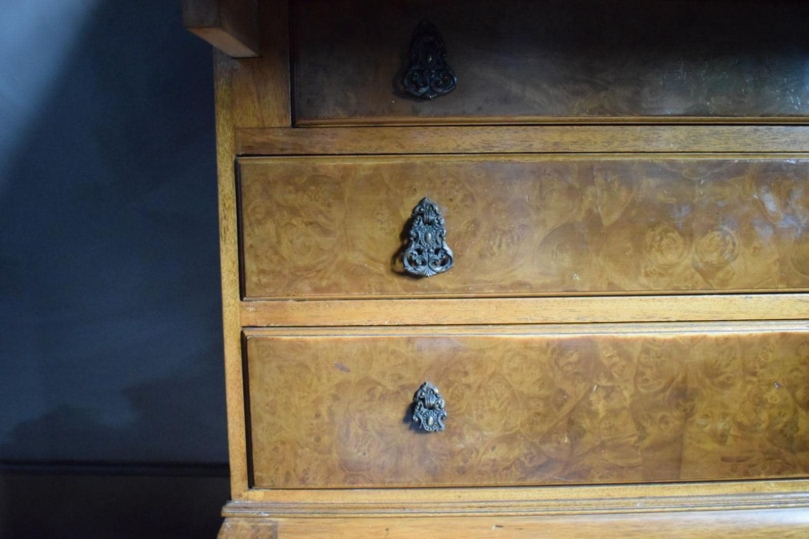 Stunning Antique Burr And Burl Wood C. 1900s Walnut Writing Bureau photo 495.0