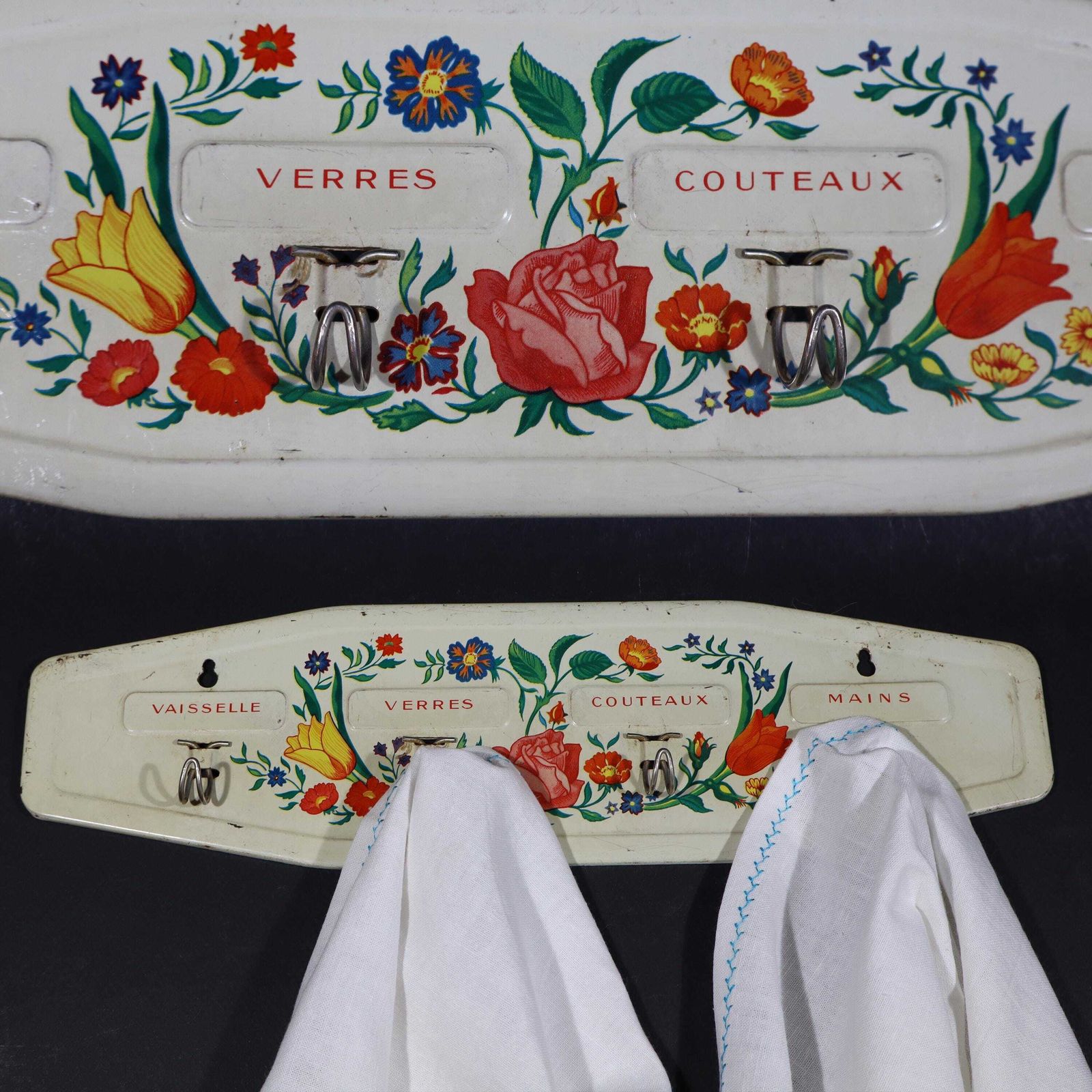 Art Deco French Tea Towel Hooks  Metal With Spring Flowers photo furniture