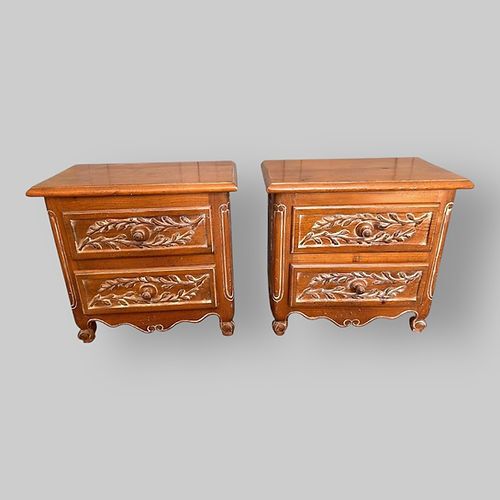 Pair Of Mid Century Spanish Carved Pine Bedside Chests