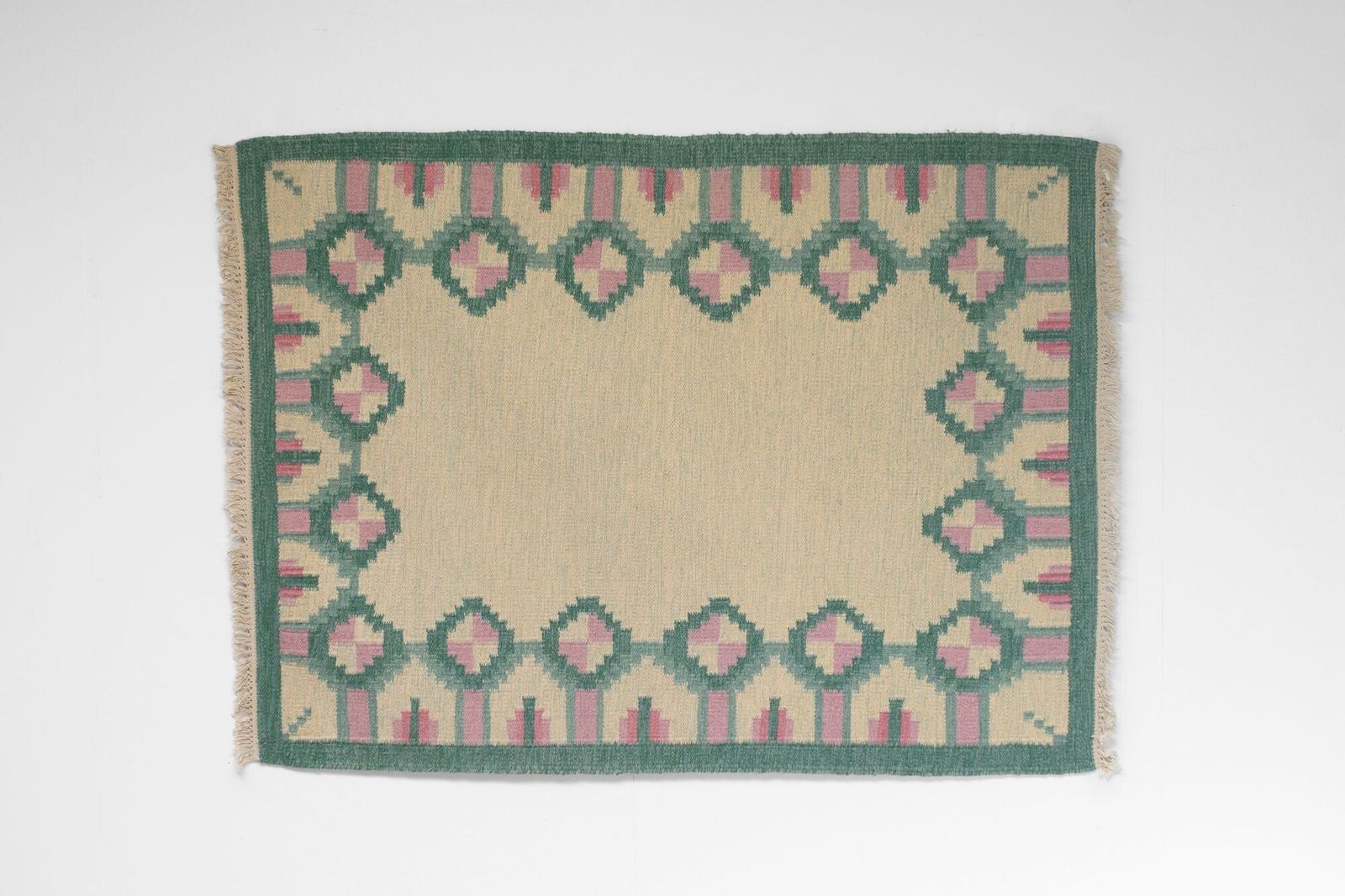 Mid Century Swedish Kilim In Tones Of Green And Pink photo furniture