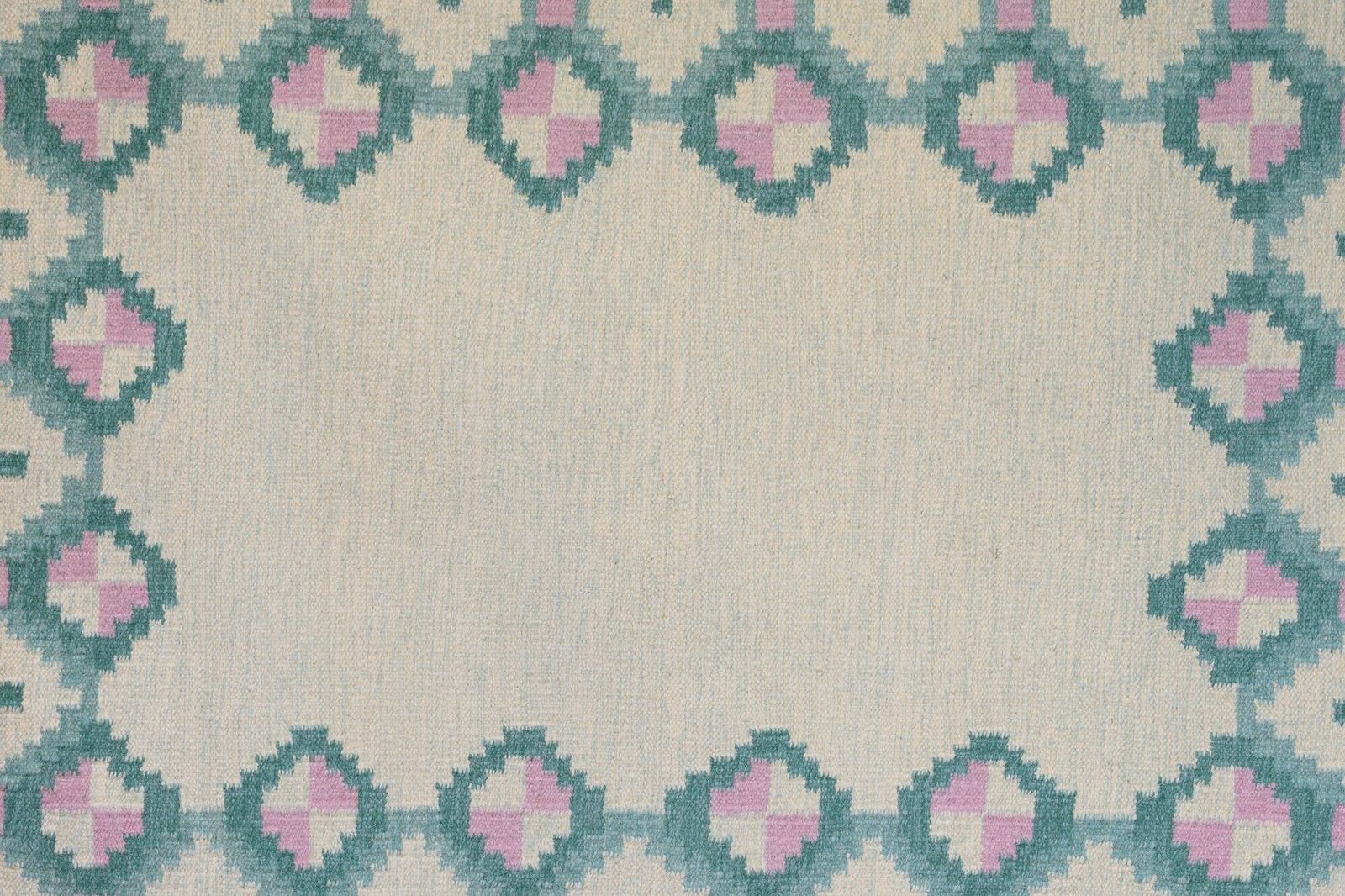 Mid Century Swedish Kilim In Tones Of Green And Pink photo for sale