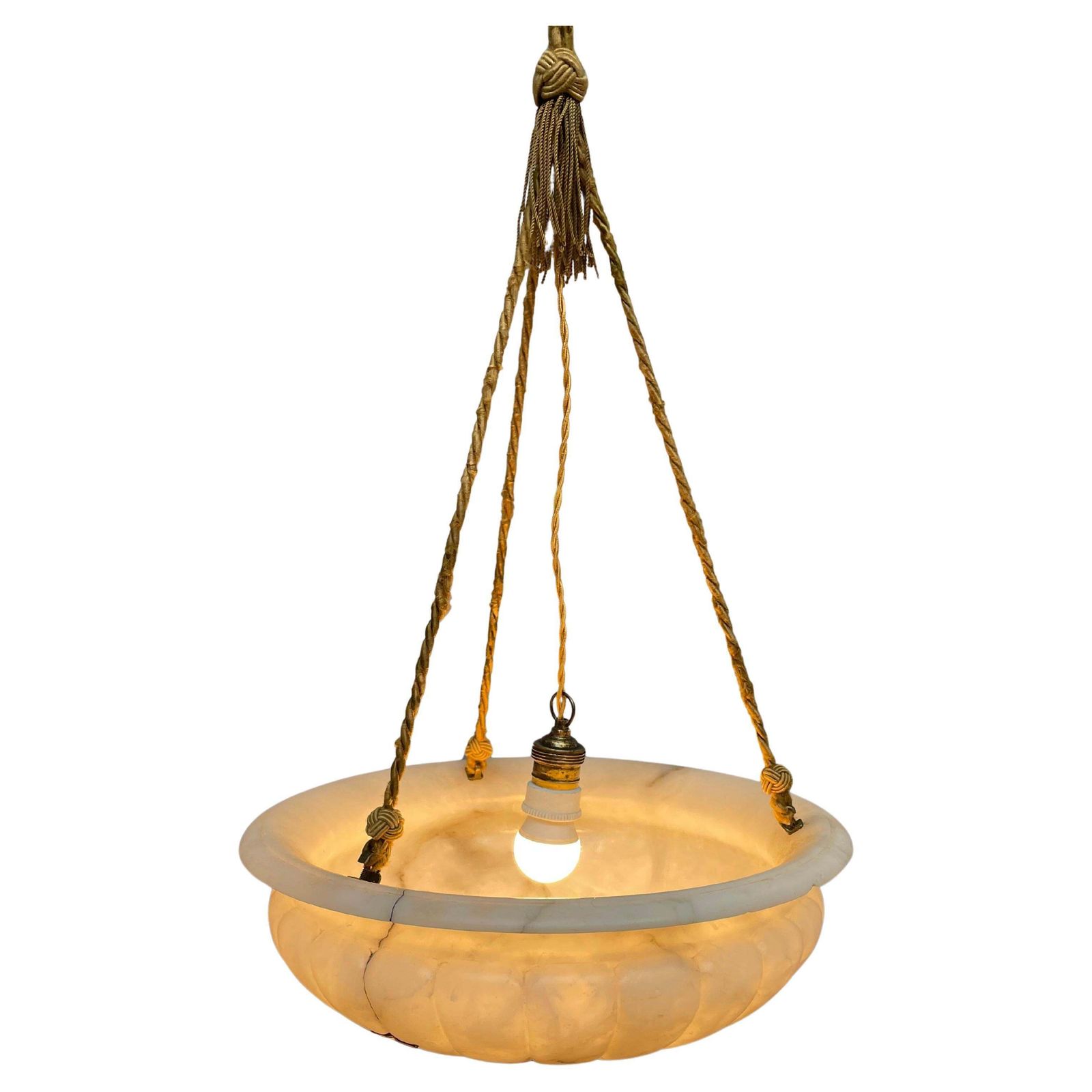 Antique Alabaster Art Deco Plafonnier Chandelier