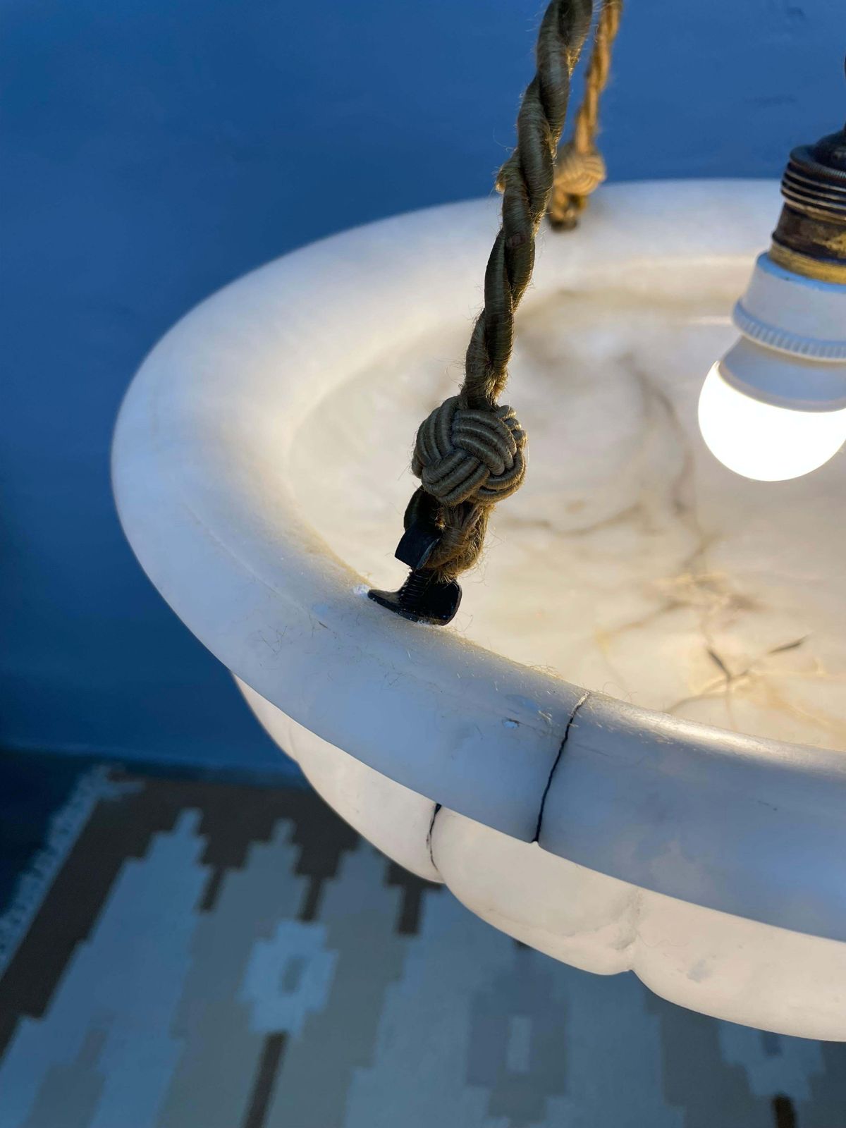 photo vinterior Antique Alabaster Art Deco Plafonnier Chandelier