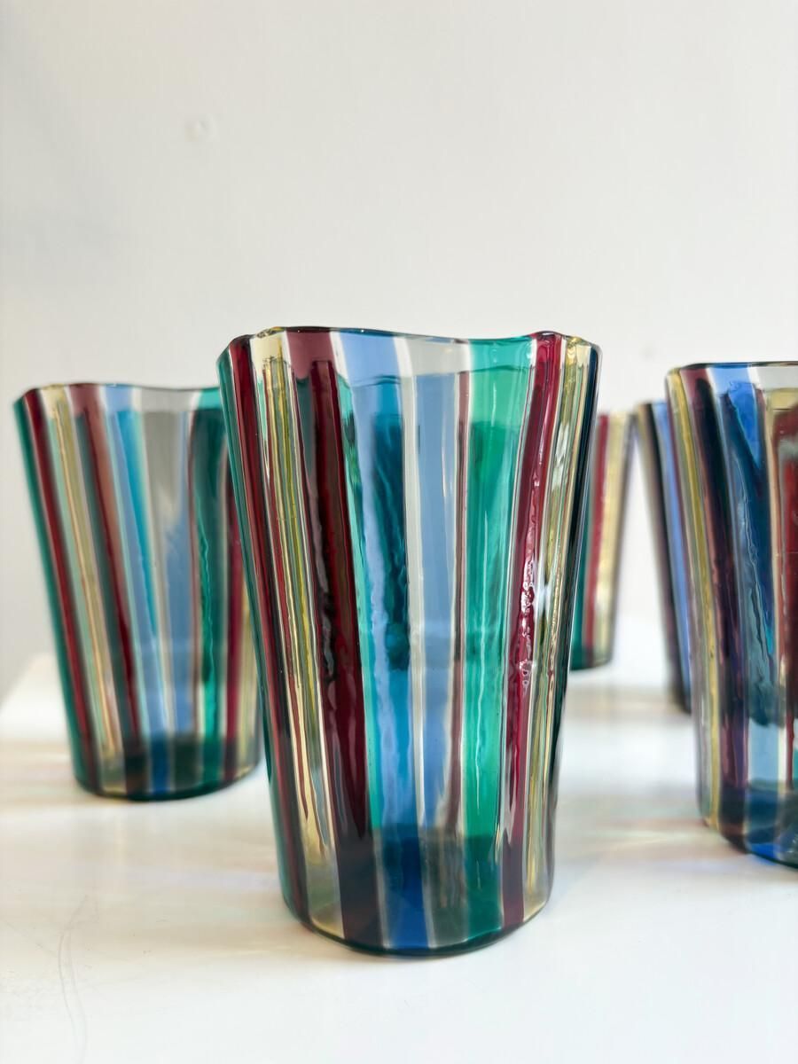 Set Of 6 Glasses And Pitcher By Gio Ponti For Venini, Italy, 1959 photo for sale