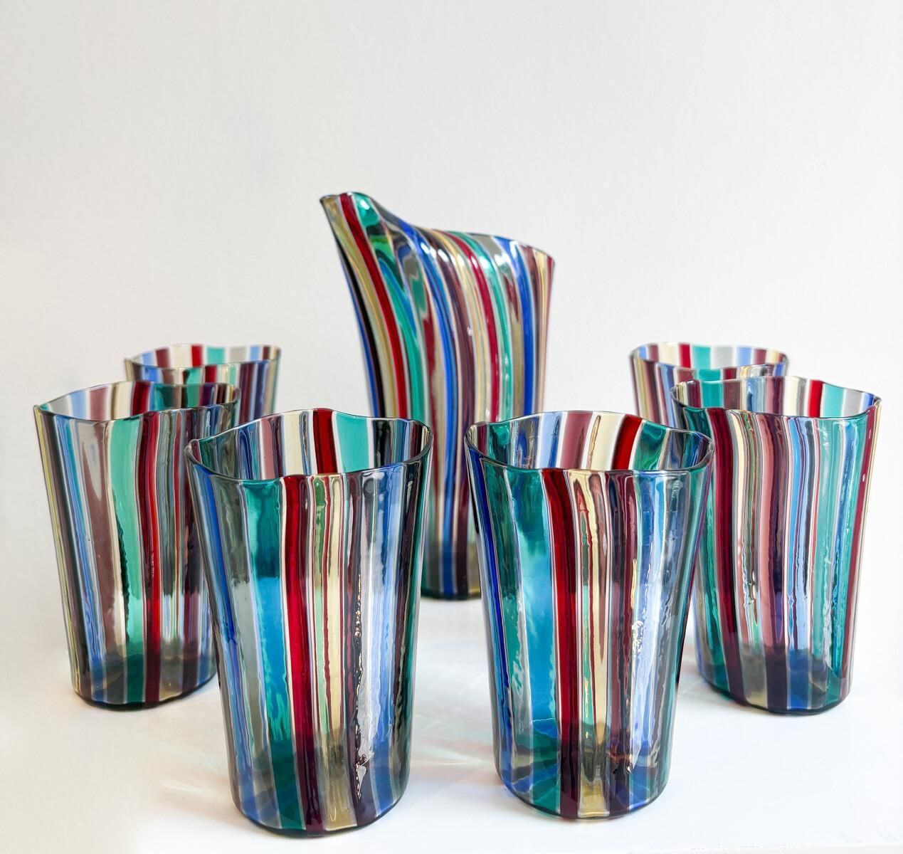 Set Of 6 Glasses And Pitcher By Gio Ponti For Venini, Italy, 1959 photo 6022.0