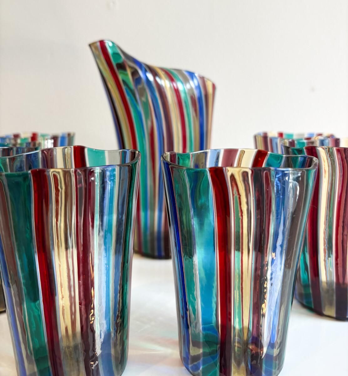Set Of 6 Glasses And Pitcher By Gio Ponti For Venini, Italy, 1959 photo vinterior