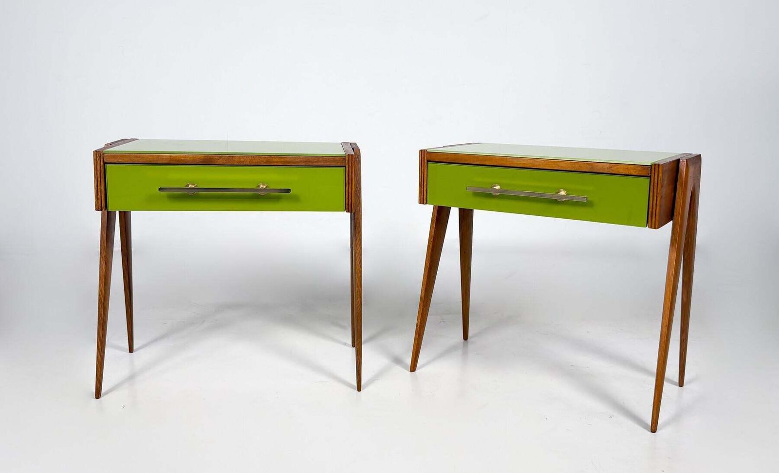 photo furniture Contemporary Pair Of Green Nightstands, Wood And Glass, Italy