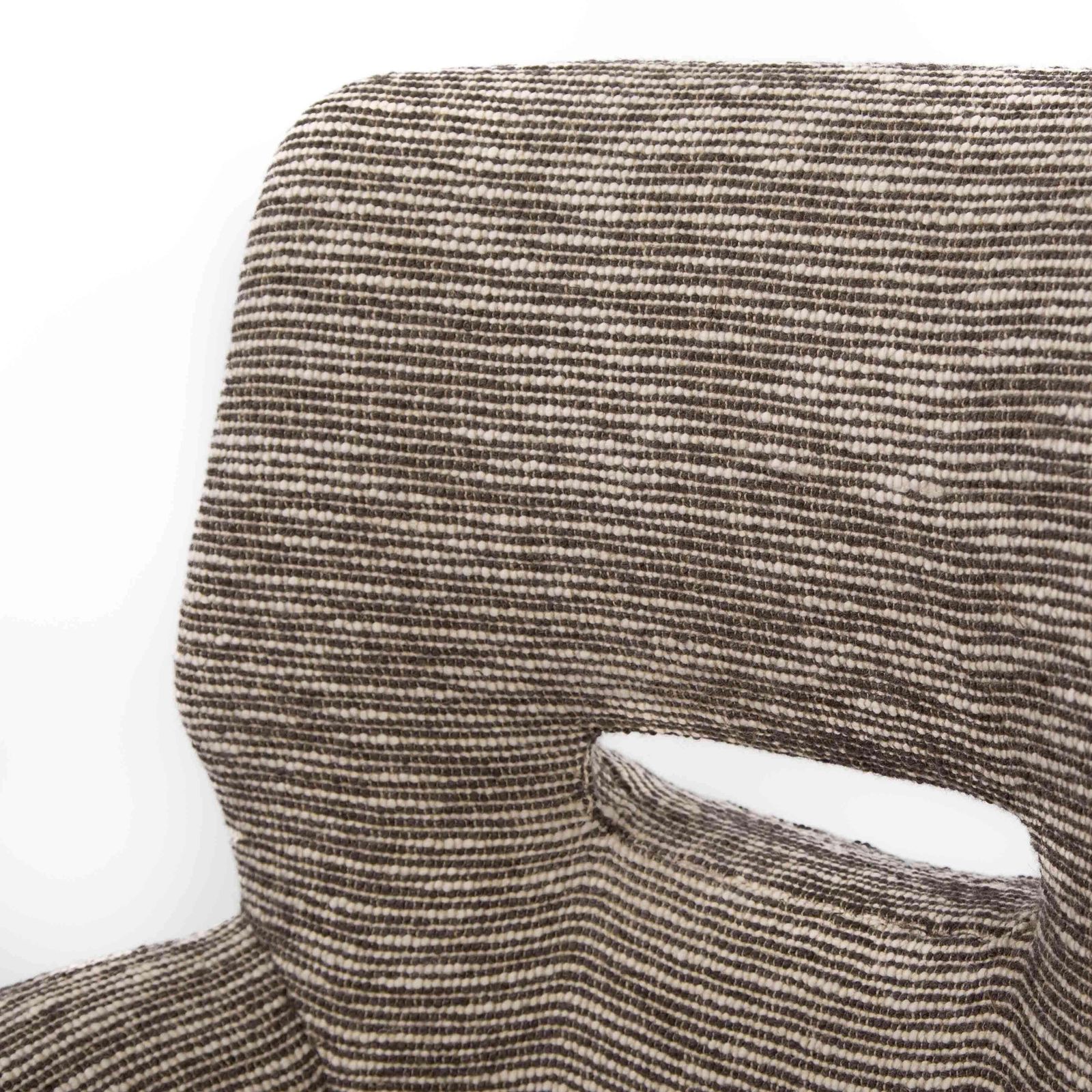 photo furniture Pair Of Mid Century Italian Curved Armchairs Brown Offhwite Bouclé Fabric 1950s