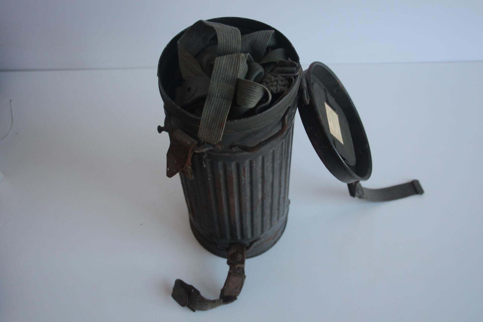 World War II Original Gas Mask With Nameplate And Soldier's Rank, Circa 1940 photo vinterior