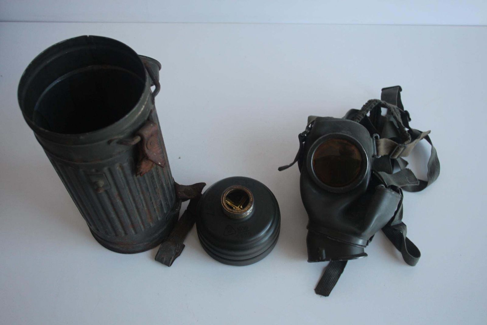 World War II Original Gas Mask With Nameplate And Soldier's Rank, Circa 1940 photo vintage