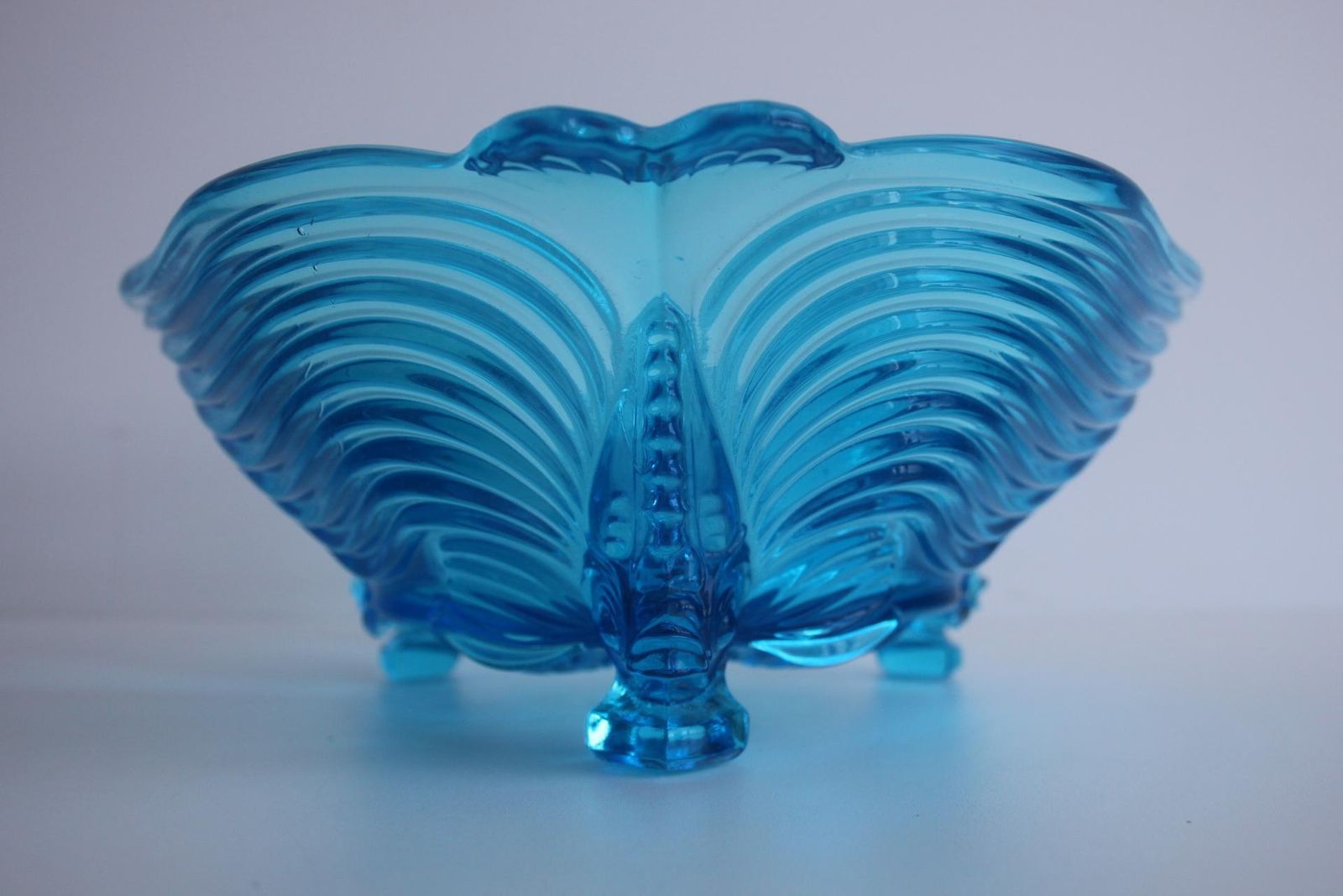Rare Art Deco Glass Josef Inwald With Fish Feet Bowl Gorgeous Rich Blue, 1930s photo vintage