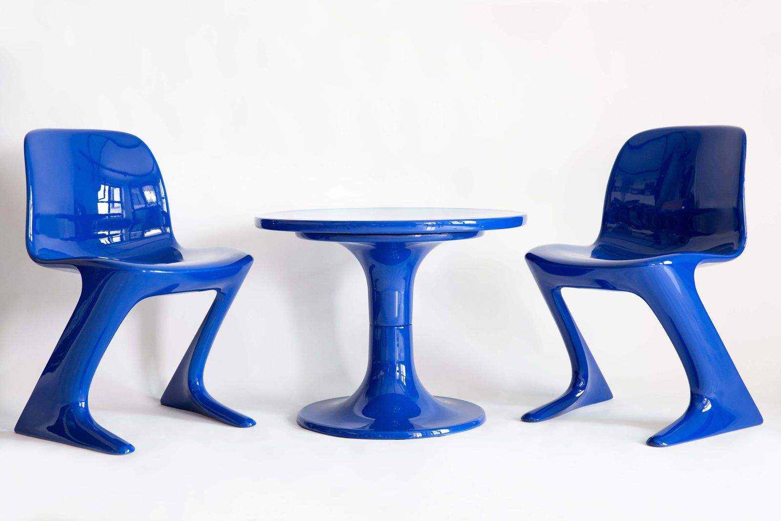 Set Of Two Mid Century Kangaroo Chairs And Table, Ernst Moeckl, Germany, 1968 photo for sale