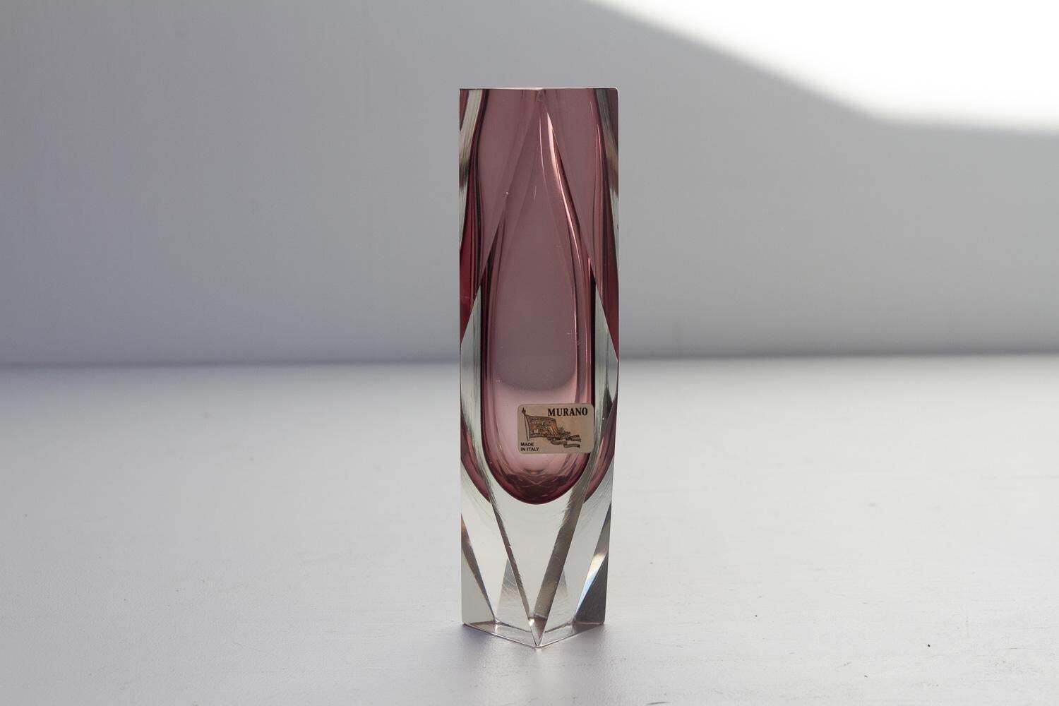 Italian Murano Thick Faceted Sommerso Glass Vase, 1970s. photo for sale
