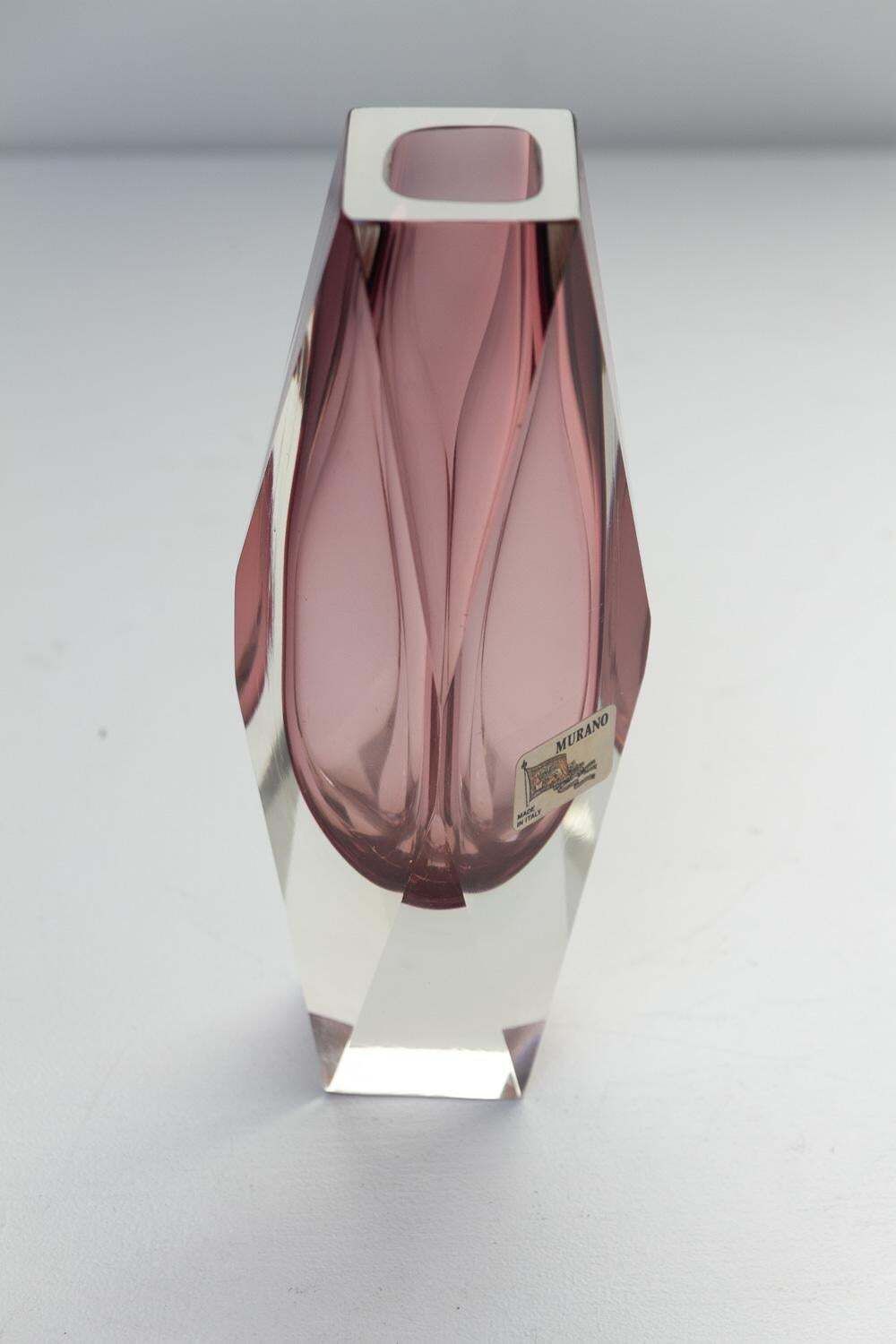 photo buy Italian Murano Thick Faceted Sommerso Glass Vase, 1970s.