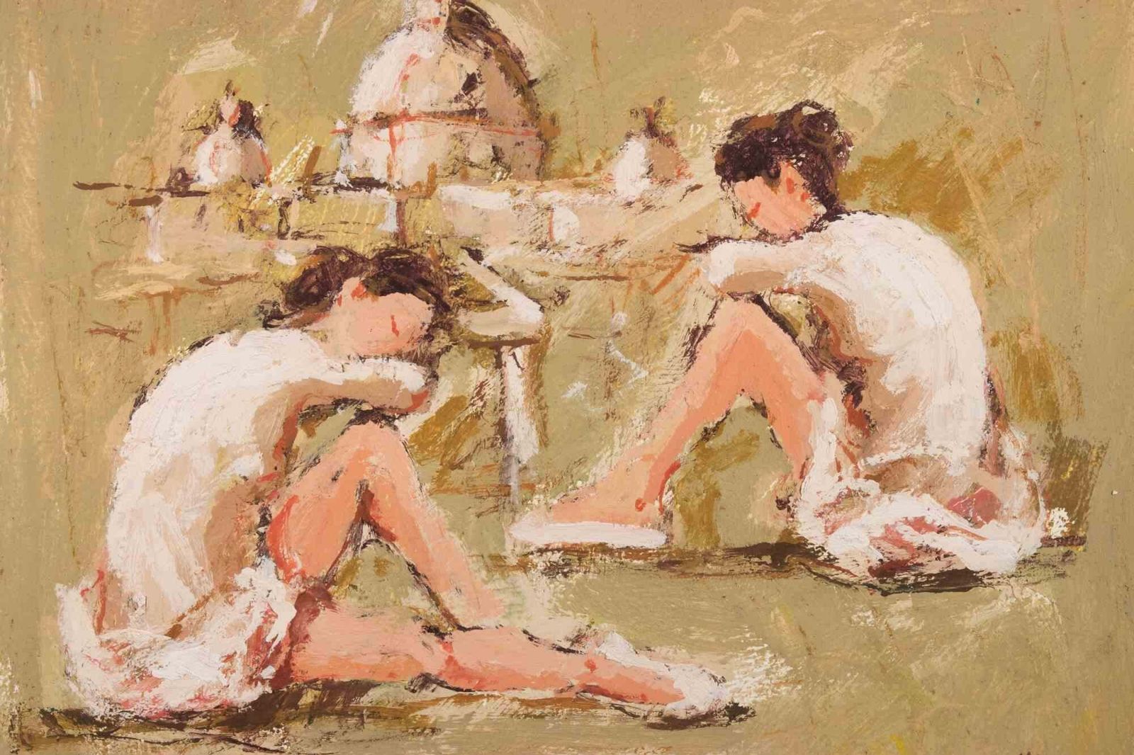 Franco Marzilliballerinas  With Saint Peter (Rome) On The Background By Franco Marzilli   1970s1970s photo for sale