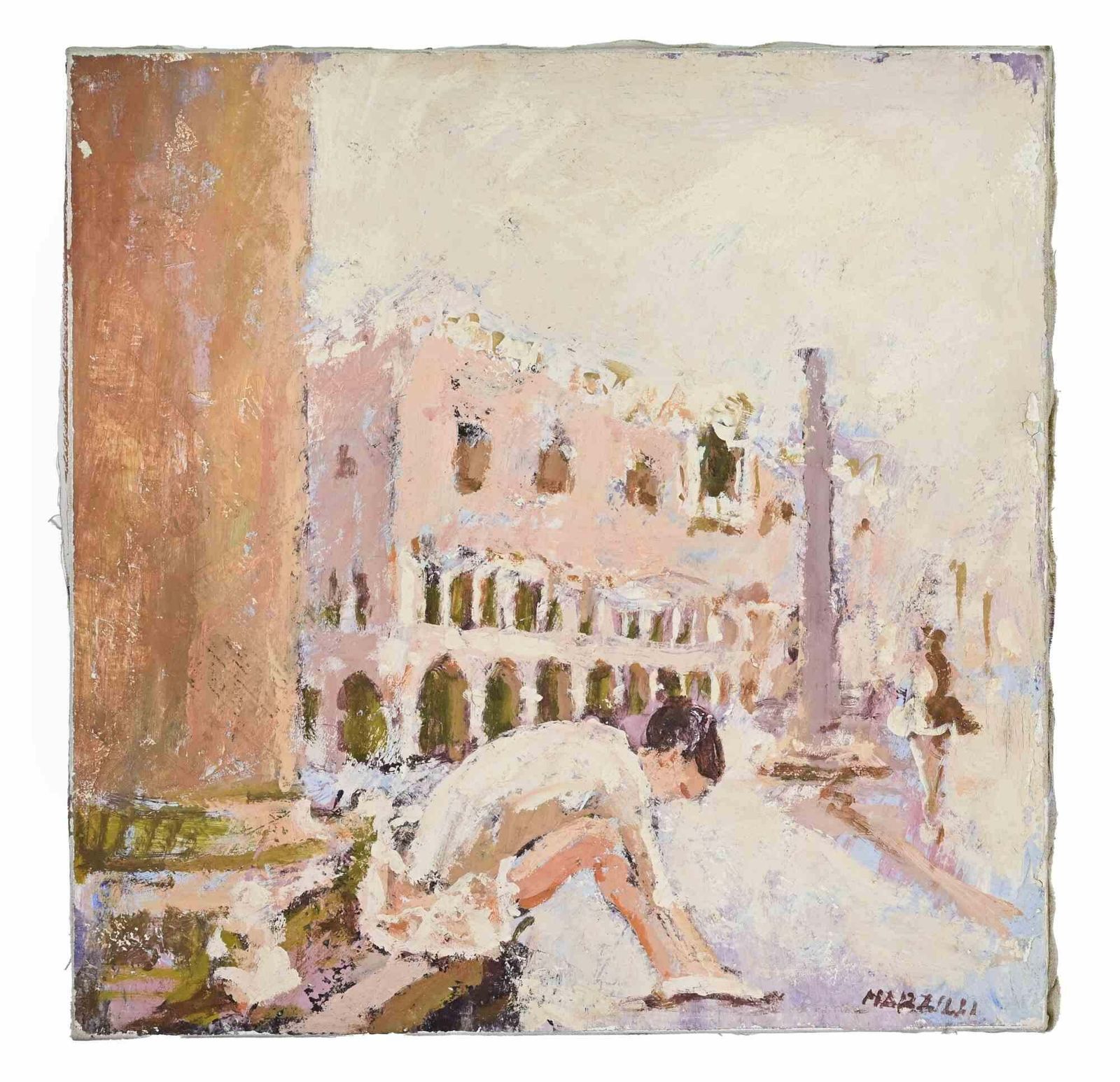 Franco Marzilliballerina In Venice   Oil Painting By Franco Marzilli   1970s1970s photo furniture