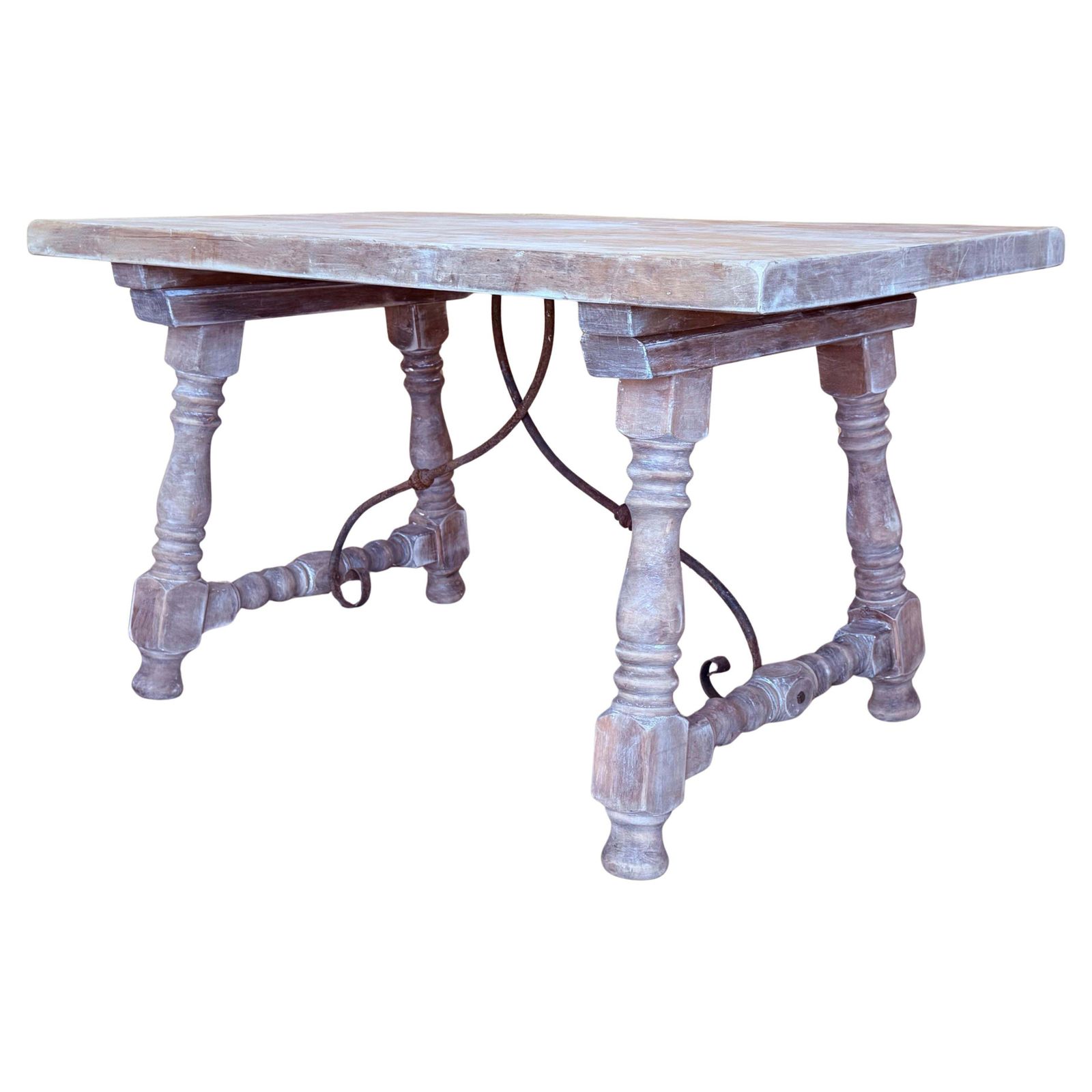 Table d'appoint baroque espagnole décolorée avec tiroir