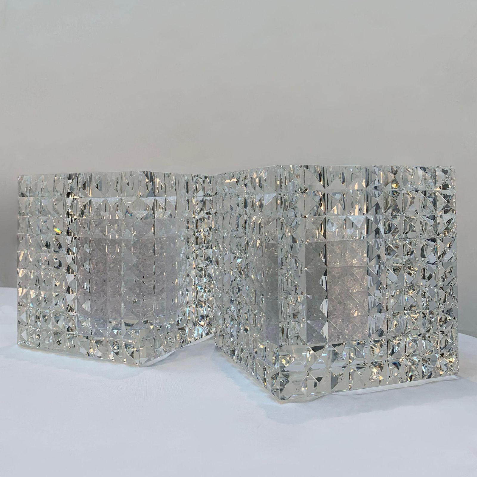 Pair Of Veritas Contemporary Faceted Optical Glass Square Vases, Texas, 2016 photo furniture