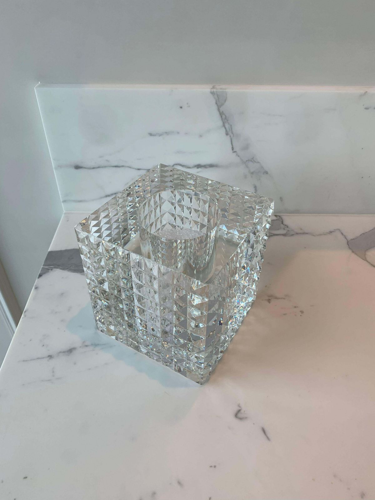 Pair Of Veritas Contemporary Faceted Optical Glass Square Vases, Texas, 2016 photo 1262.0