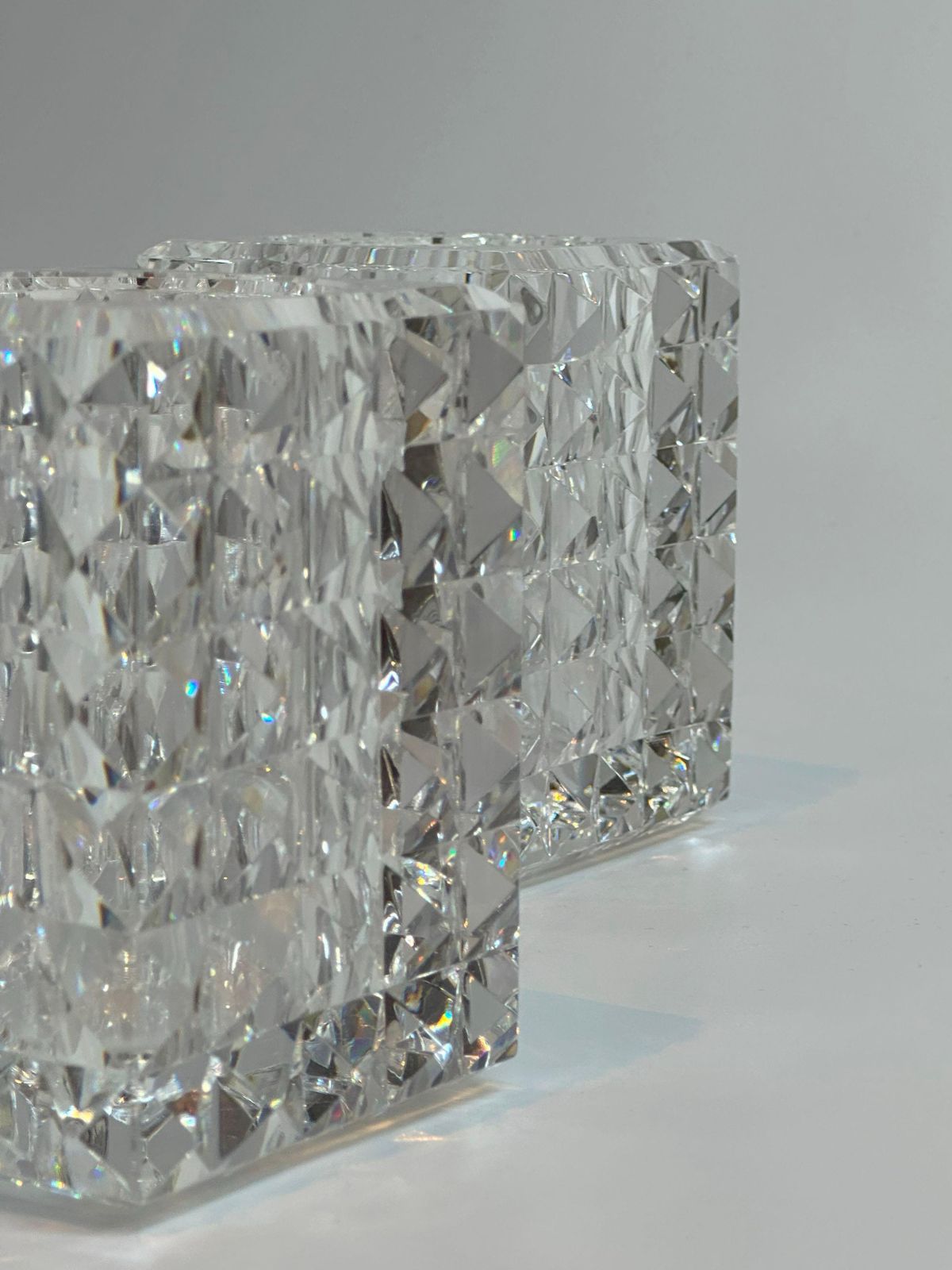 Set Of Four Veritas Faceted Optical Glass Candle Votives, Texas, 2016 photo vinterior