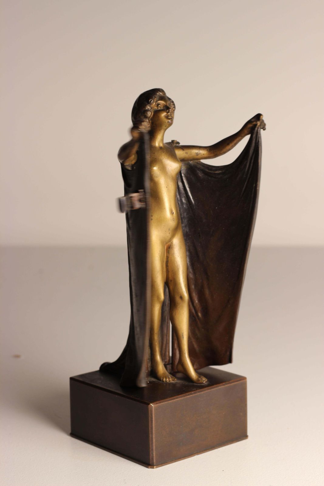 Art Deco Carl Kauba Automaton Bronze Nude With Mechanical Cape 1920’s Austria photo furniture