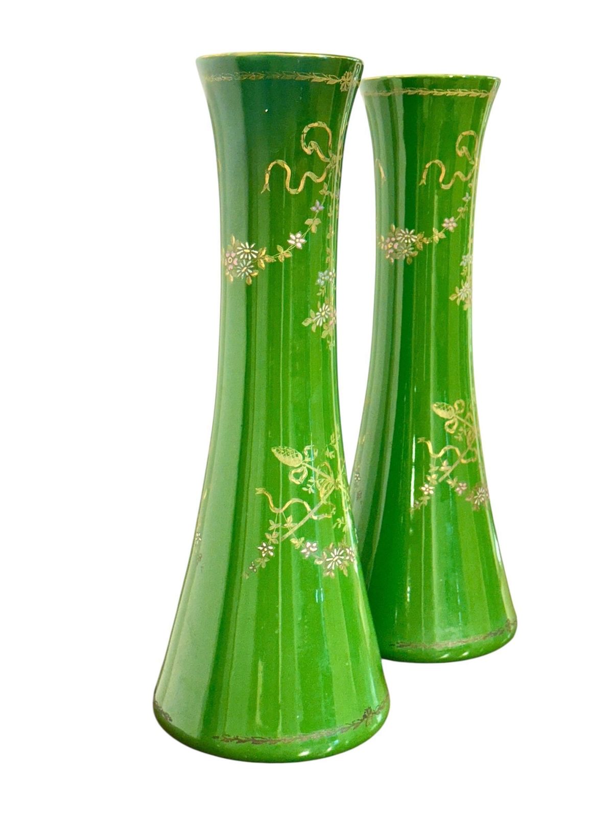 Rare Impressive Pair Of Green Faience Vases By Longchamp, France, 1876 photo Home Decor