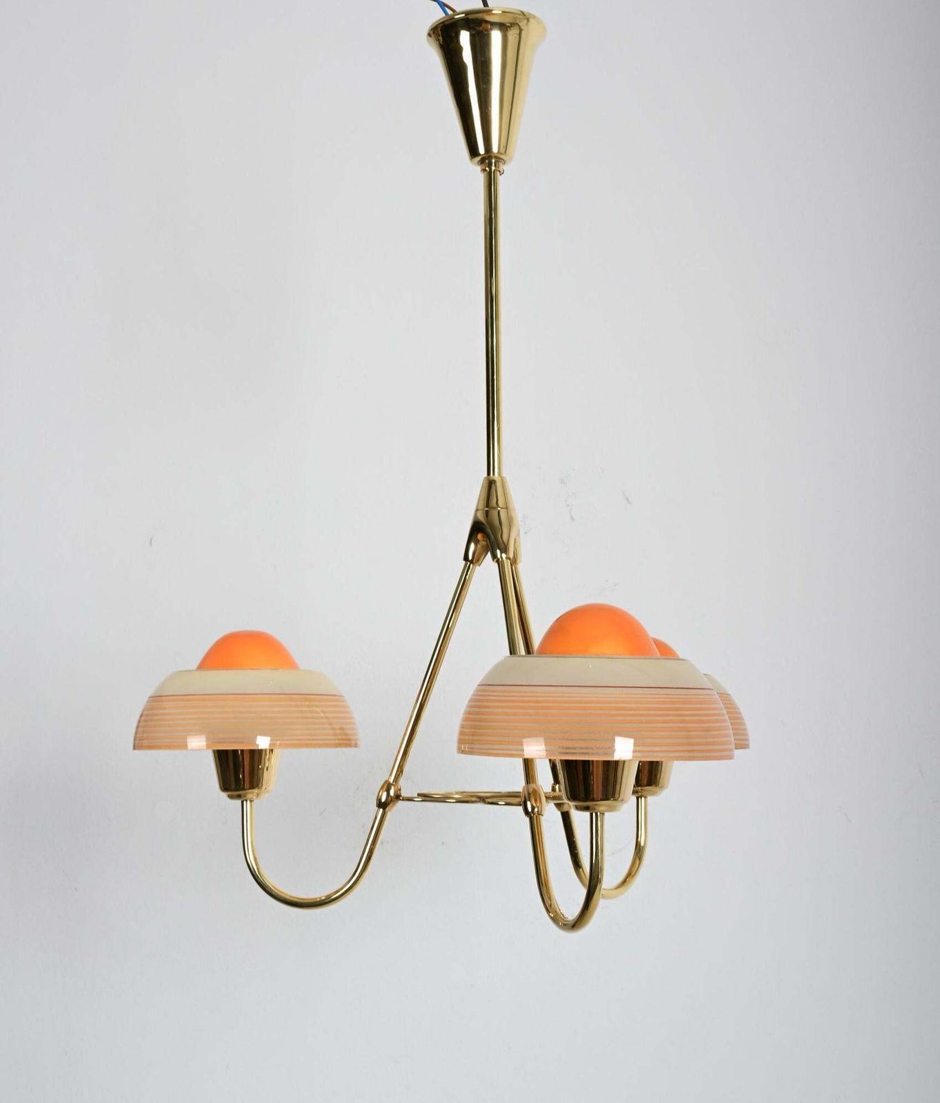 Fog & Mørup Brass Chandelier With Opaline Glass Shades photo for sale