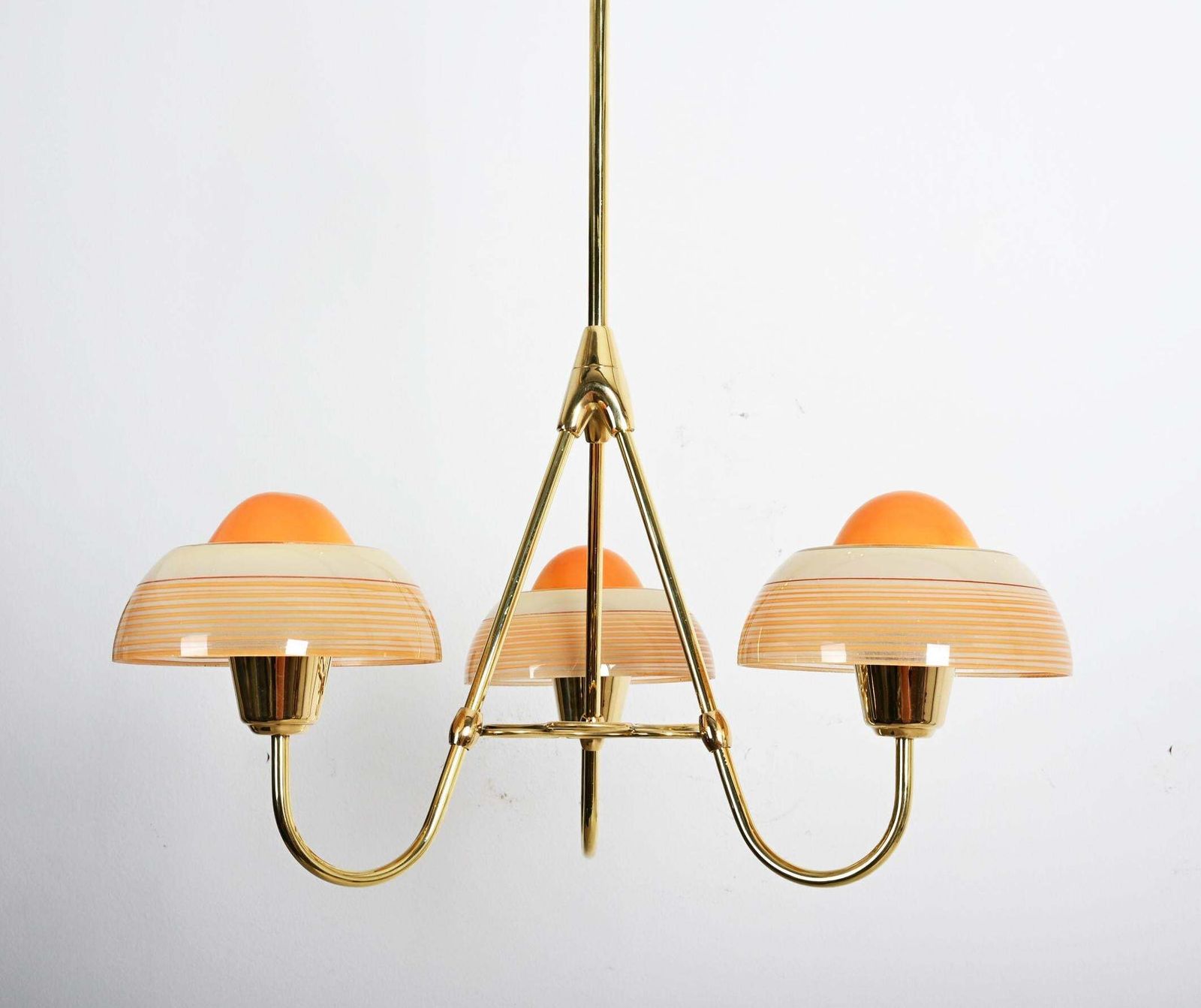 photo for sale Fog & Mørup Brass Chandelier With Opaline Glass Shades
