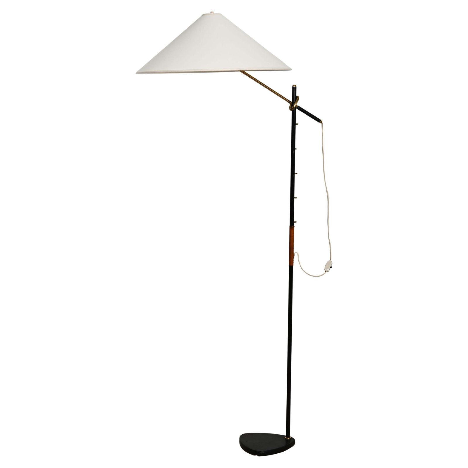 Kalmar Floor Lamp 'Pelican' Mod. 2097, Height Adjustable, Brass Black Iron, 1960