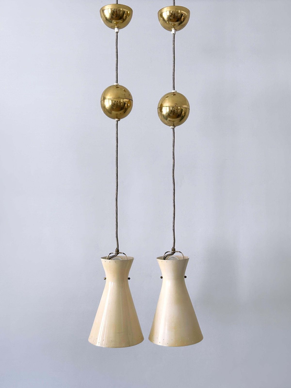 Rare Mid Century Pulley Diabolo Pendant Lamps By Vereinigte Werkstätten 1950s photo furniture