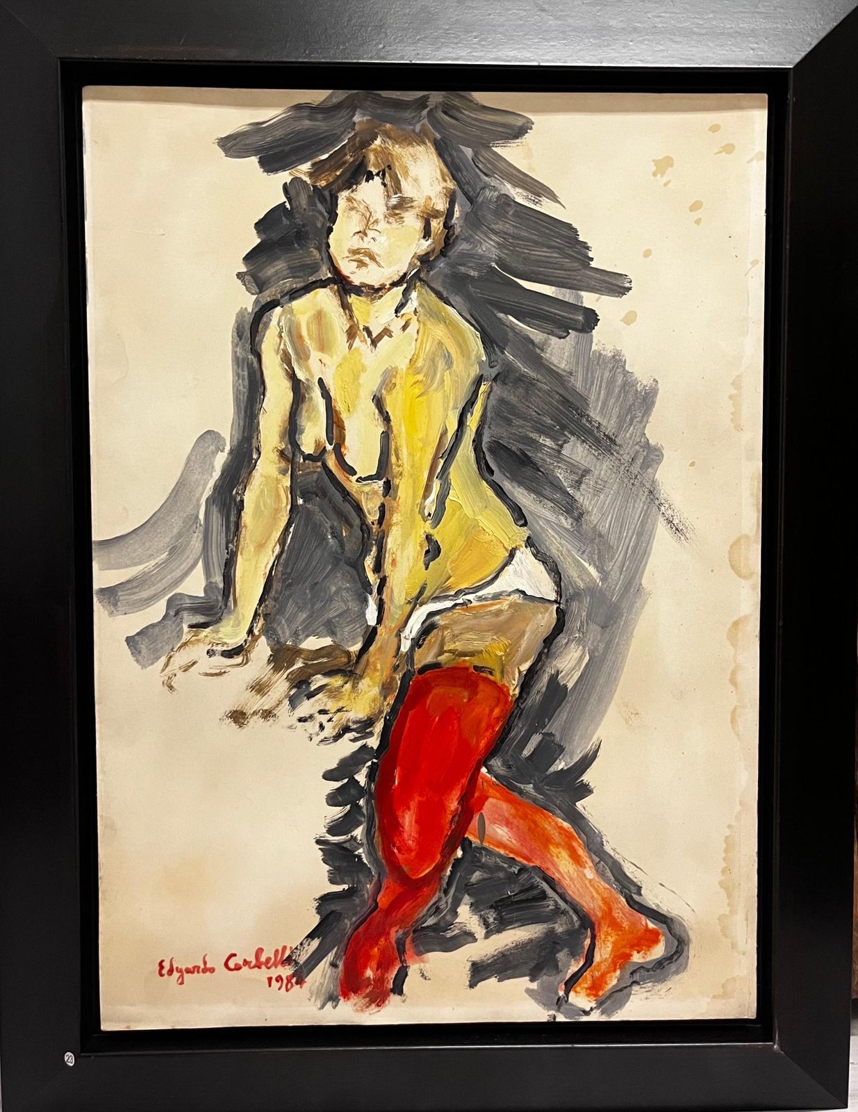Edgardo Corbelli"Donna Con Calze Rosse"  Olio Su Cartone Cm. 50 X 70  19841984