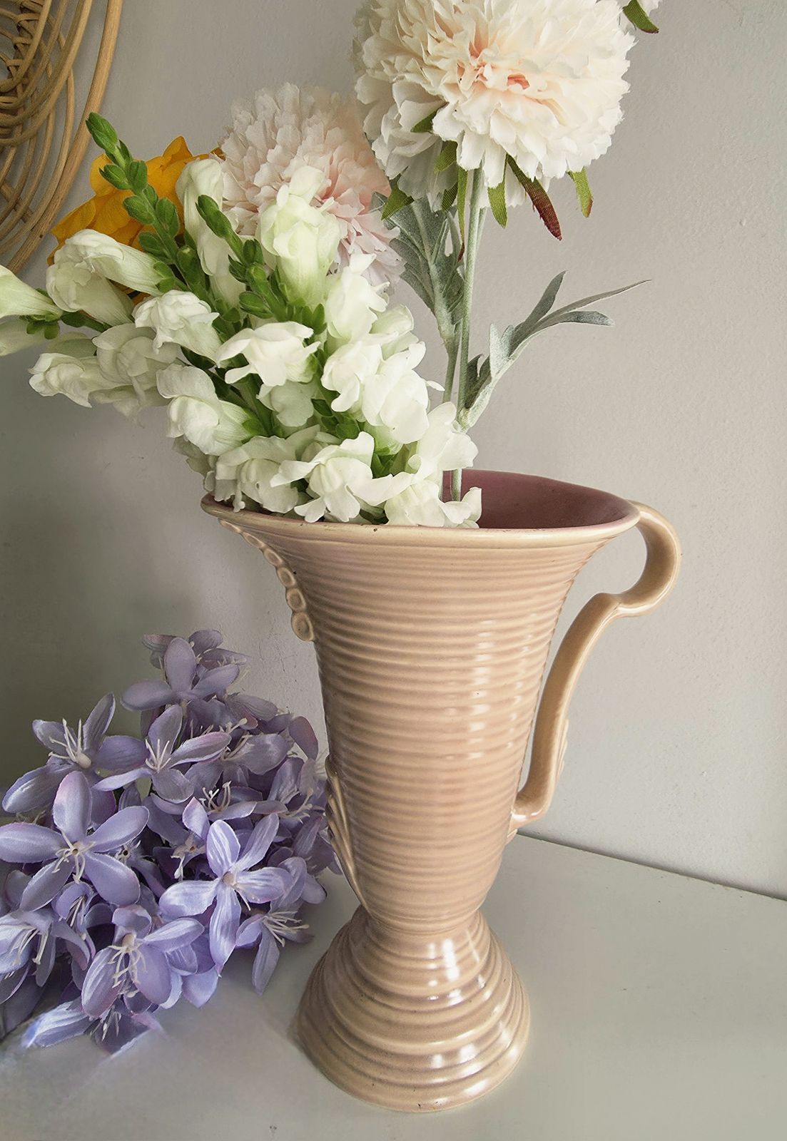 Magnificent And Unique 1920's Royal Falconware Vase In Pale Strawberry Cream photo vintage