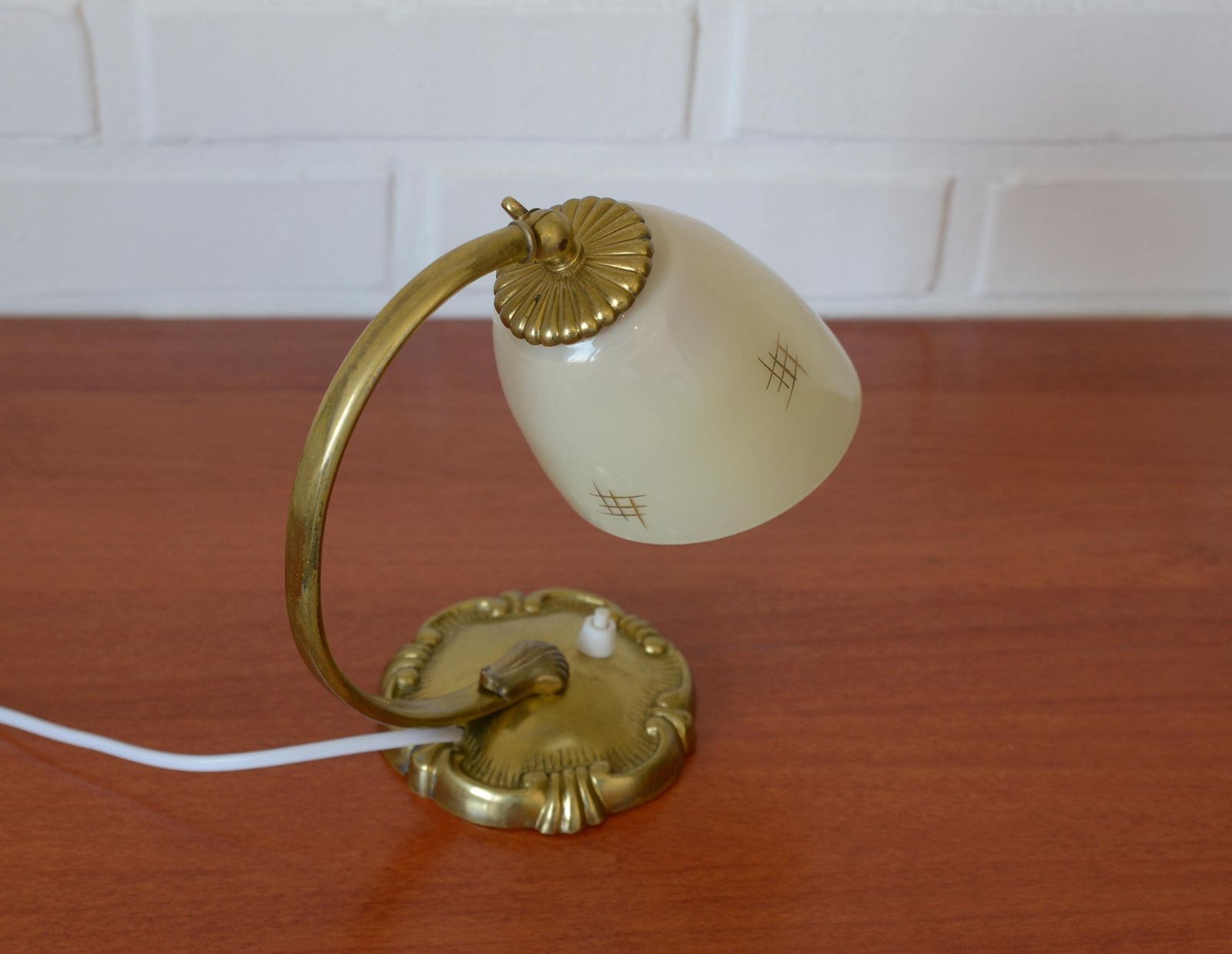 Antique Bedside Lamp / Art Deco Desk Lamp / Brass Table Light / Hand Blown Glass / Handmade Light Fixture 1940's photo Lighting