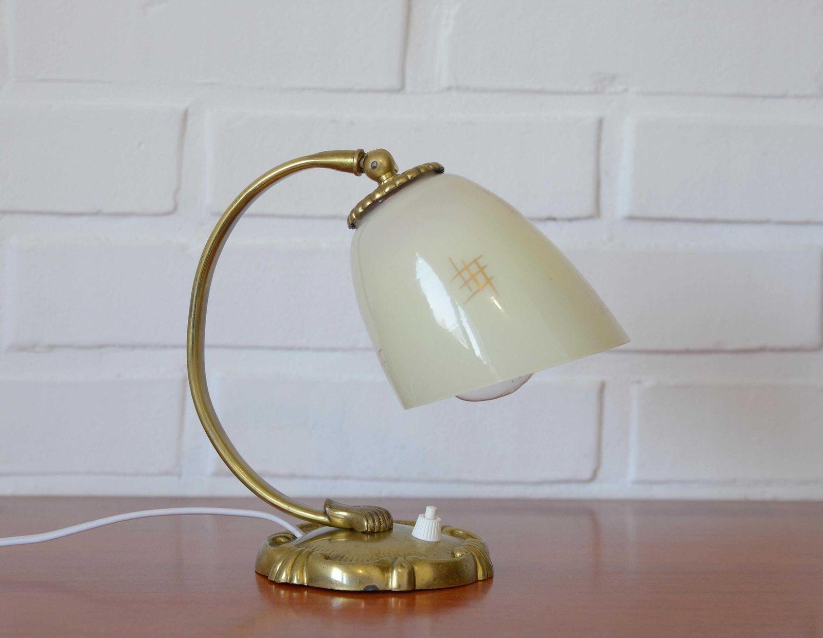 Antique Bedside Lamp / Art Deco Desk Lamp / Brass Table Light / Hand Blown Glass / Handmade Light Fixture 1940's photo buy