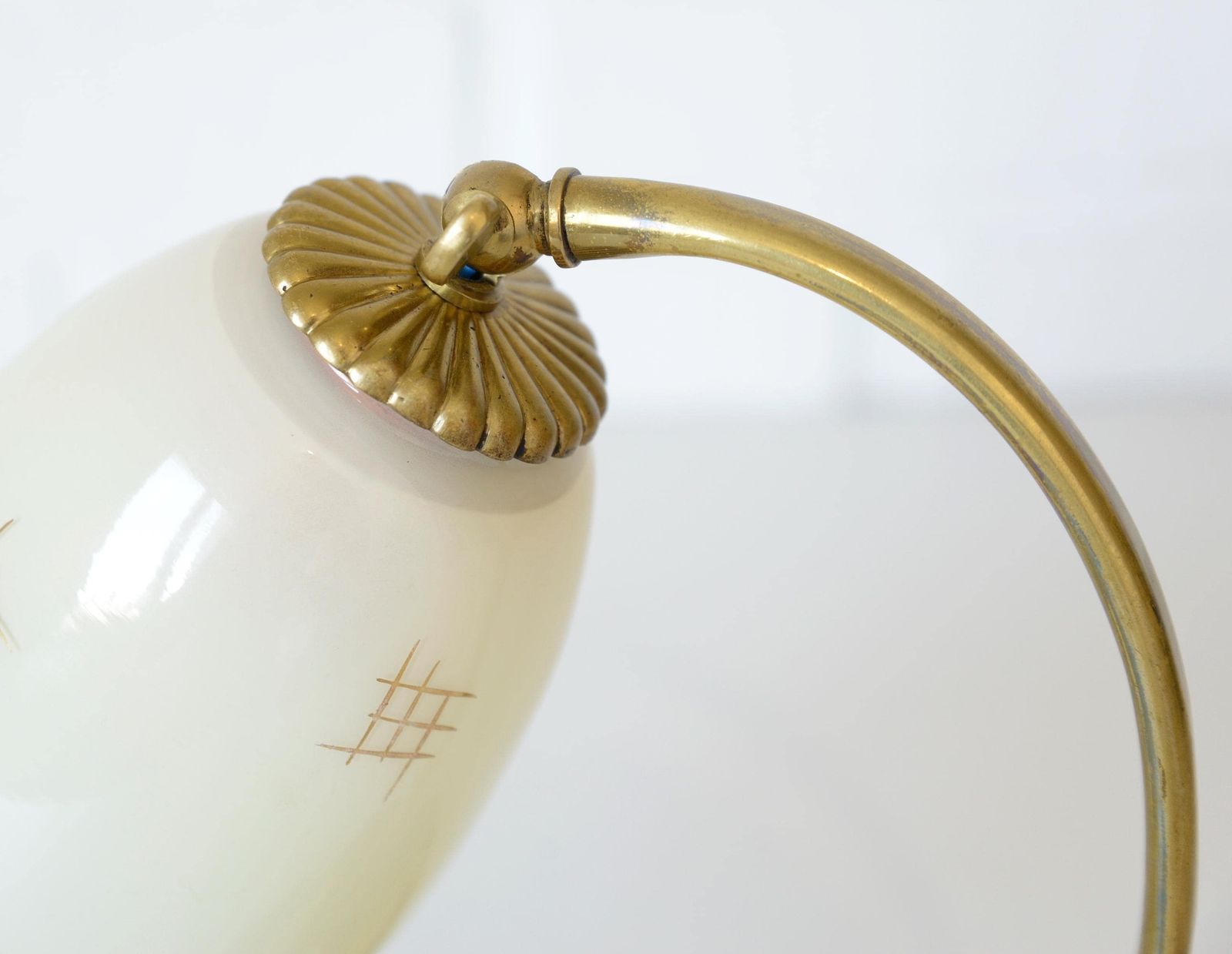 Antique Bedside Lamp / Art Deco Desk Lamp / Brass Table Light / Hand Blown Glass / Handmade Light Fixture 1940's photo vintage